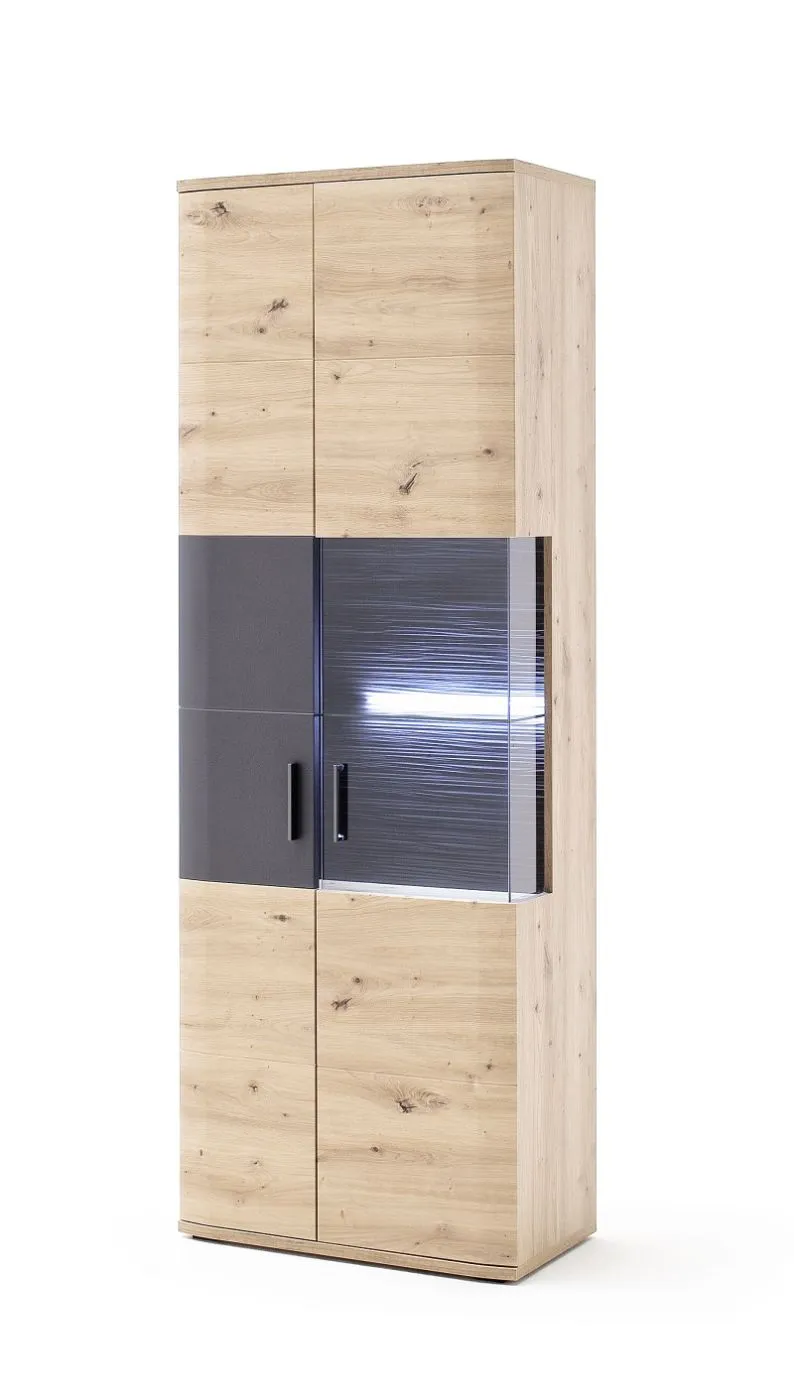 Vitrine Cortona | Balkeneiche / anthrazit | ohne Beleuchtung