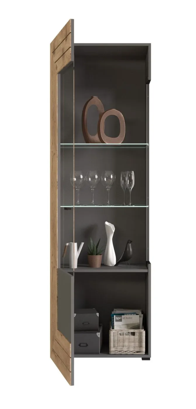 Vitrine Freno | grau matt / Nox Oak | inkl. LED Beleuchtung ohne Beleuchtung