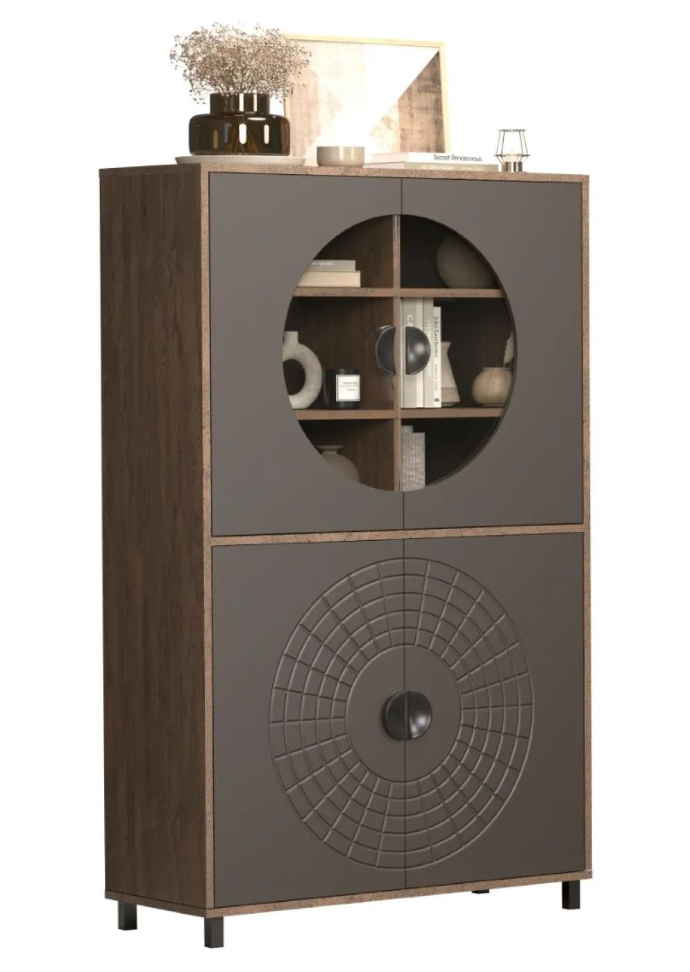 Vitrine Fusion | Rostoptik Rusty Flow / Perlbronze mit Beleuchtung