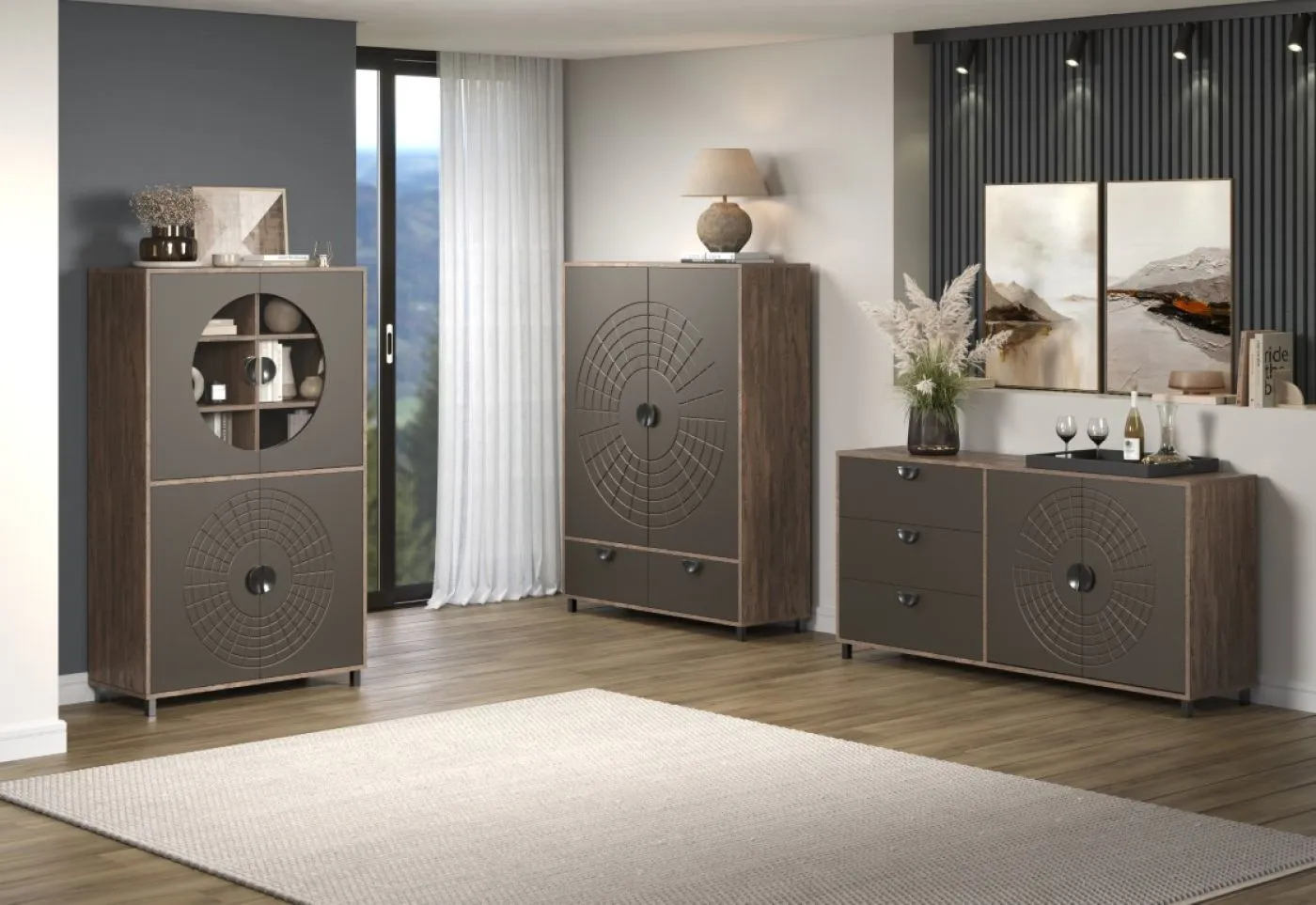 Vitrine Fusion | Rostoptik Rusty Flow / Perlbronze ohne Beleuchtung