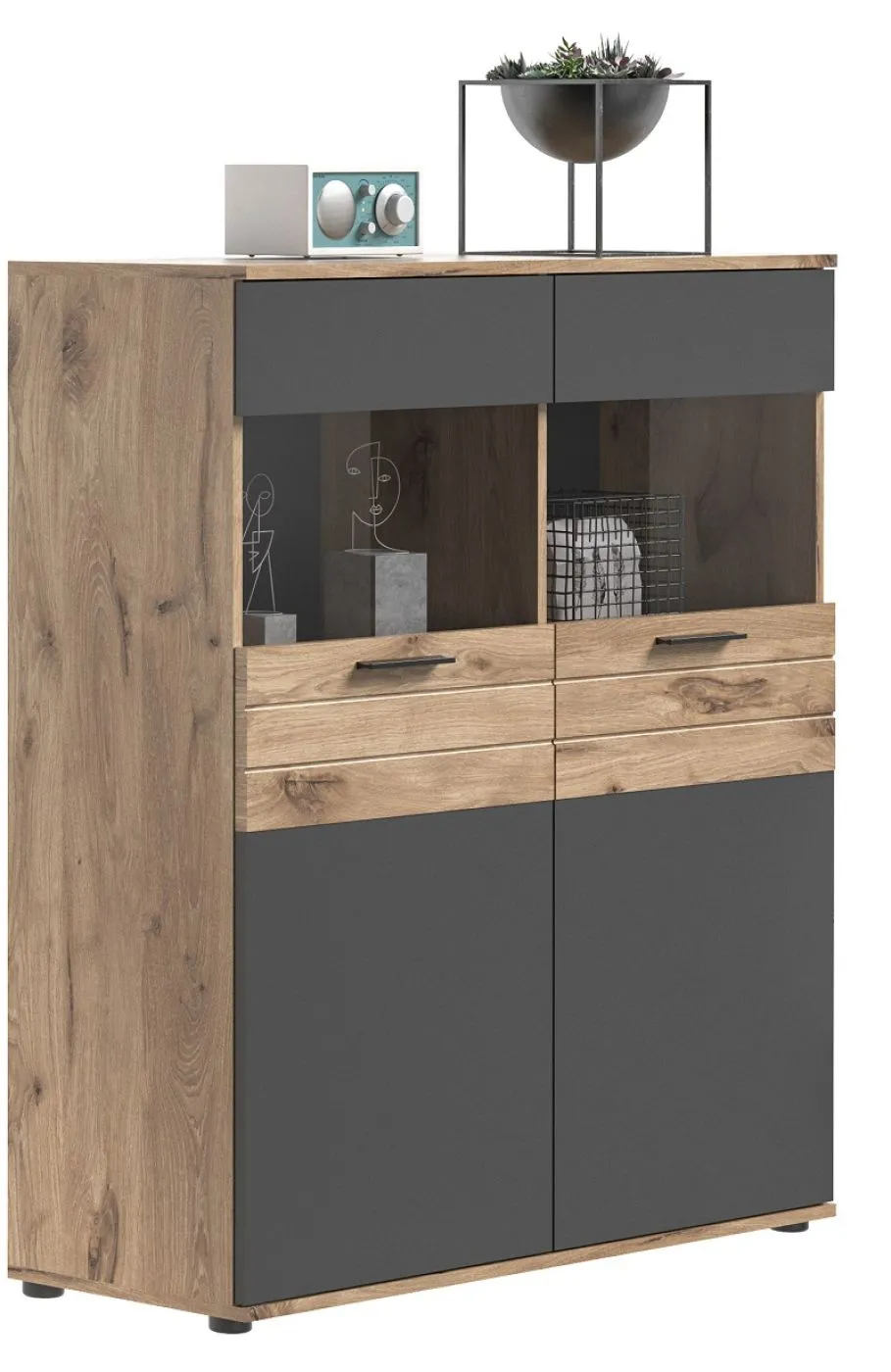 Vitrine Highboard Mason | Nox Oak / Basalt Grau