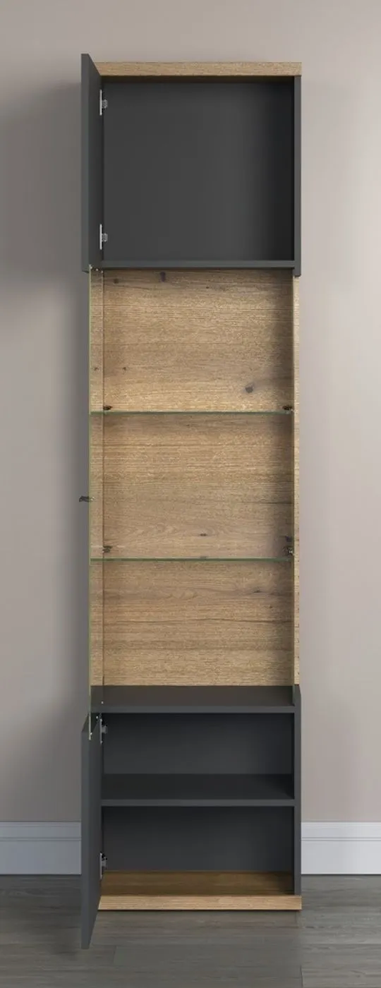 Vitrine Hochschrank Norris | grau / Coast Evoke Oak