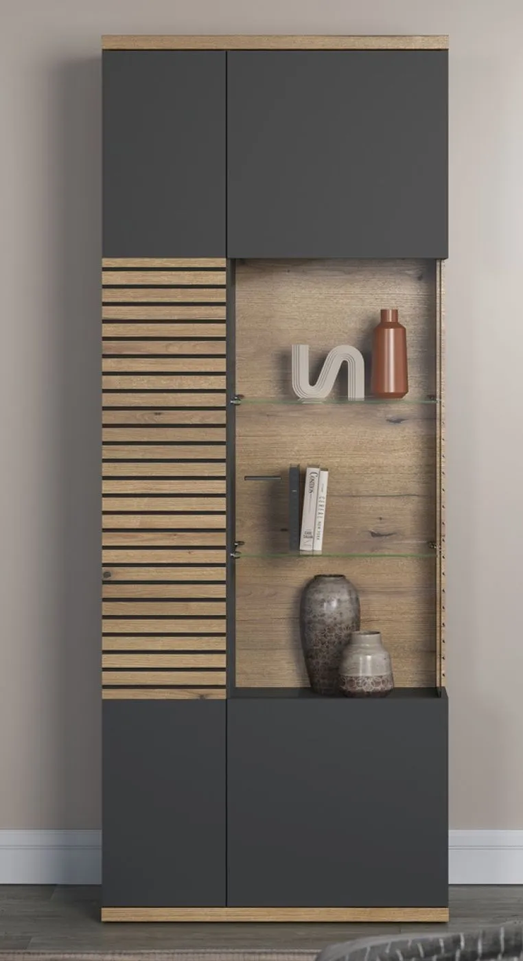 Vitrine Hochschrank Norris | grau / Coast Evoke Oak