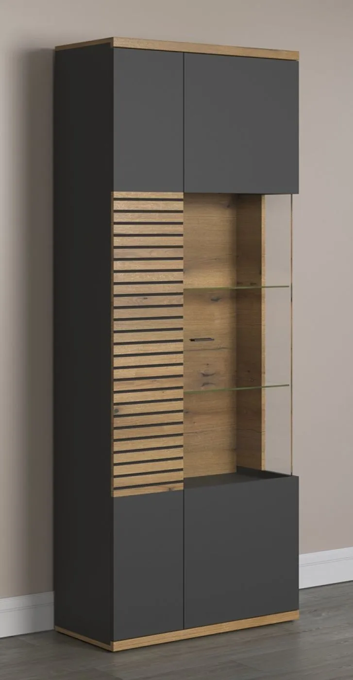 Vitrine Hochschrank Norris | grau / Coast Evoke Oak