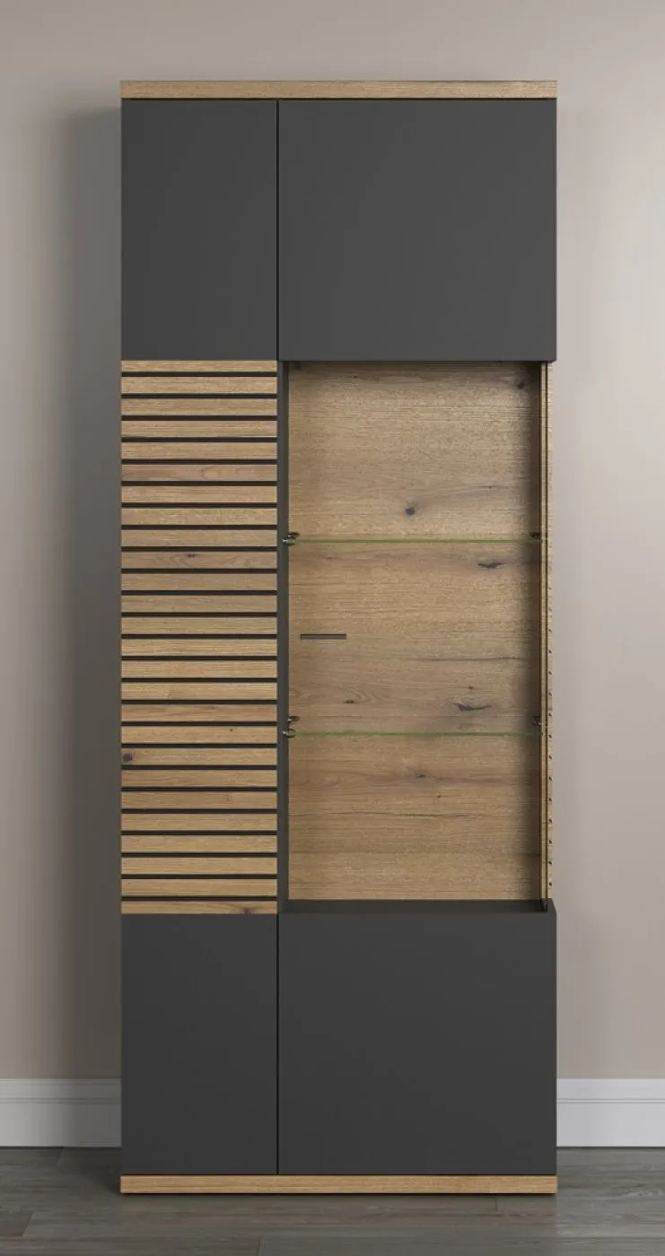 Vitrine Hochschrank Norris | grau / Coast Evoke Oak