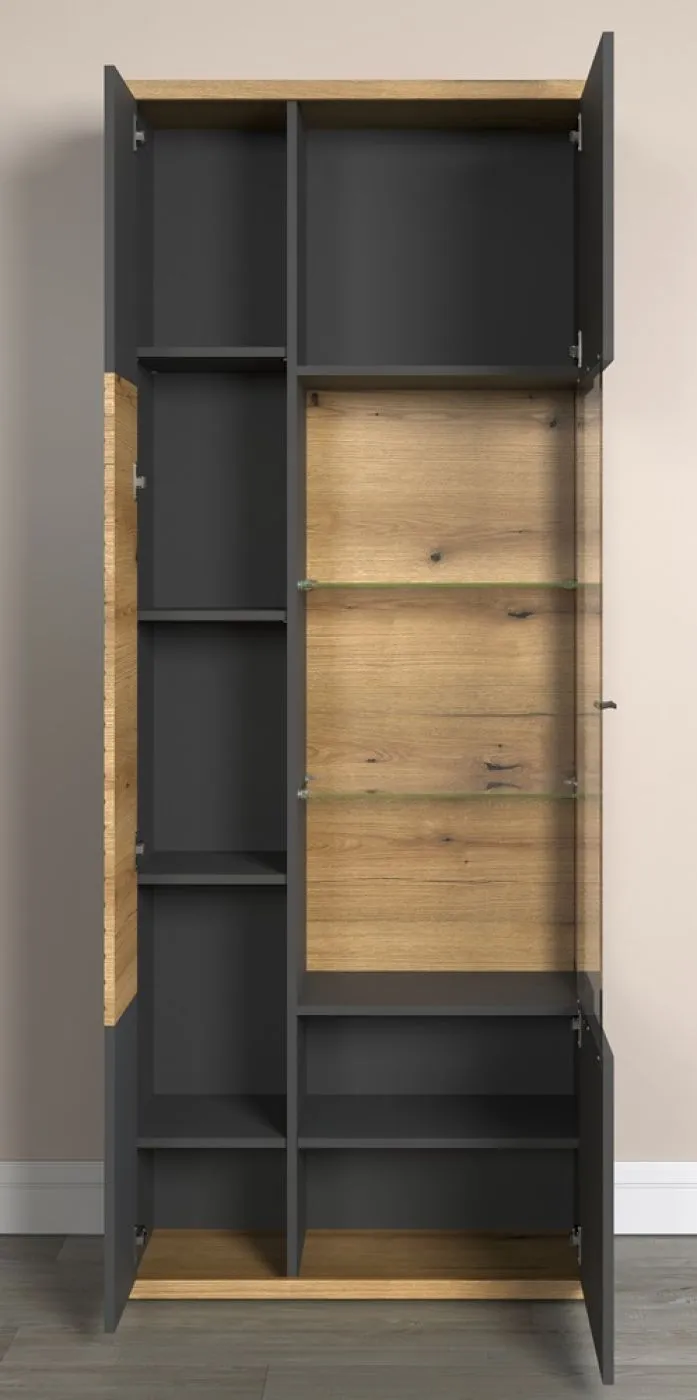 Vitrine Hochschrank Norris | grau / Coast Evoke Oak