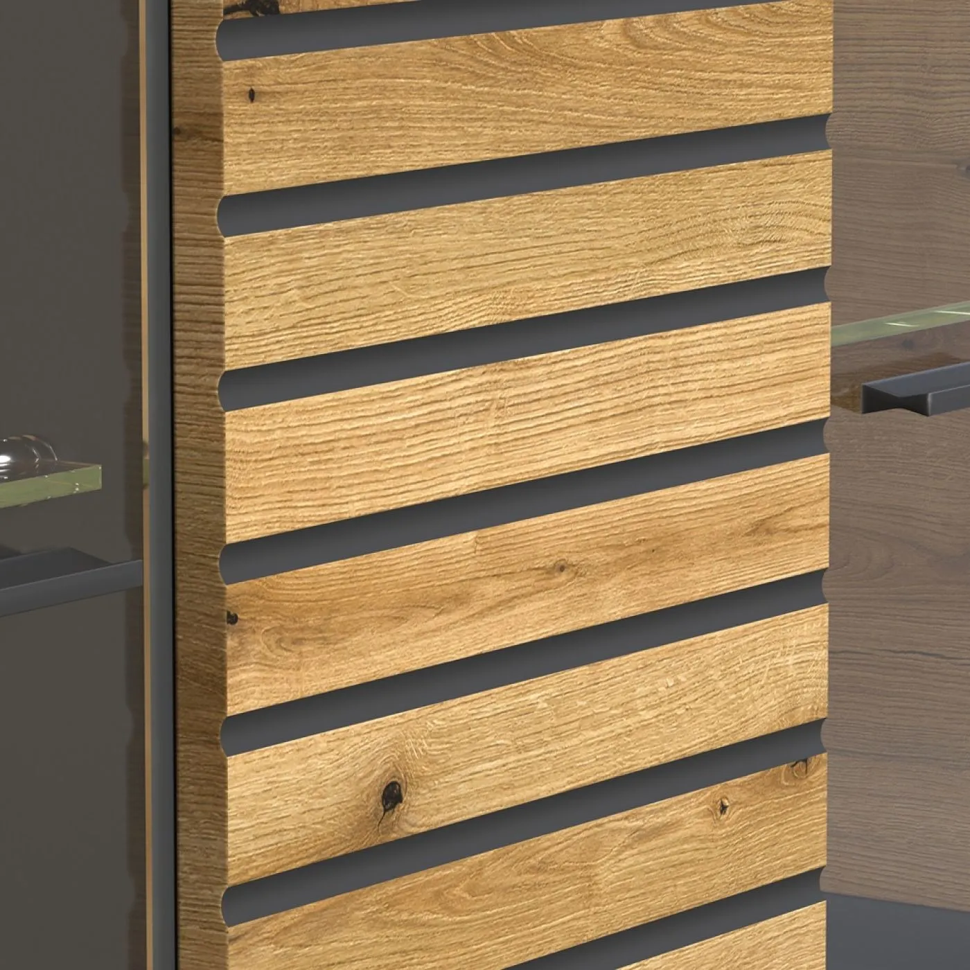 Vitrine Hochschrank Norris | grau / Coast Evoke Oak