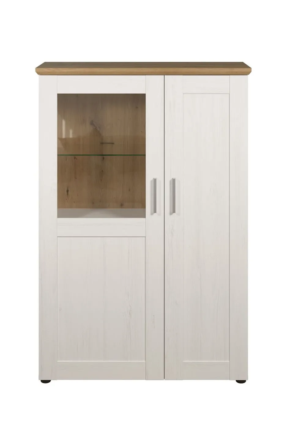 Vitrine klein Shade | Andersen Pinie weiß / Artisan Eiche | Landhausstil | LED Beleuchtung