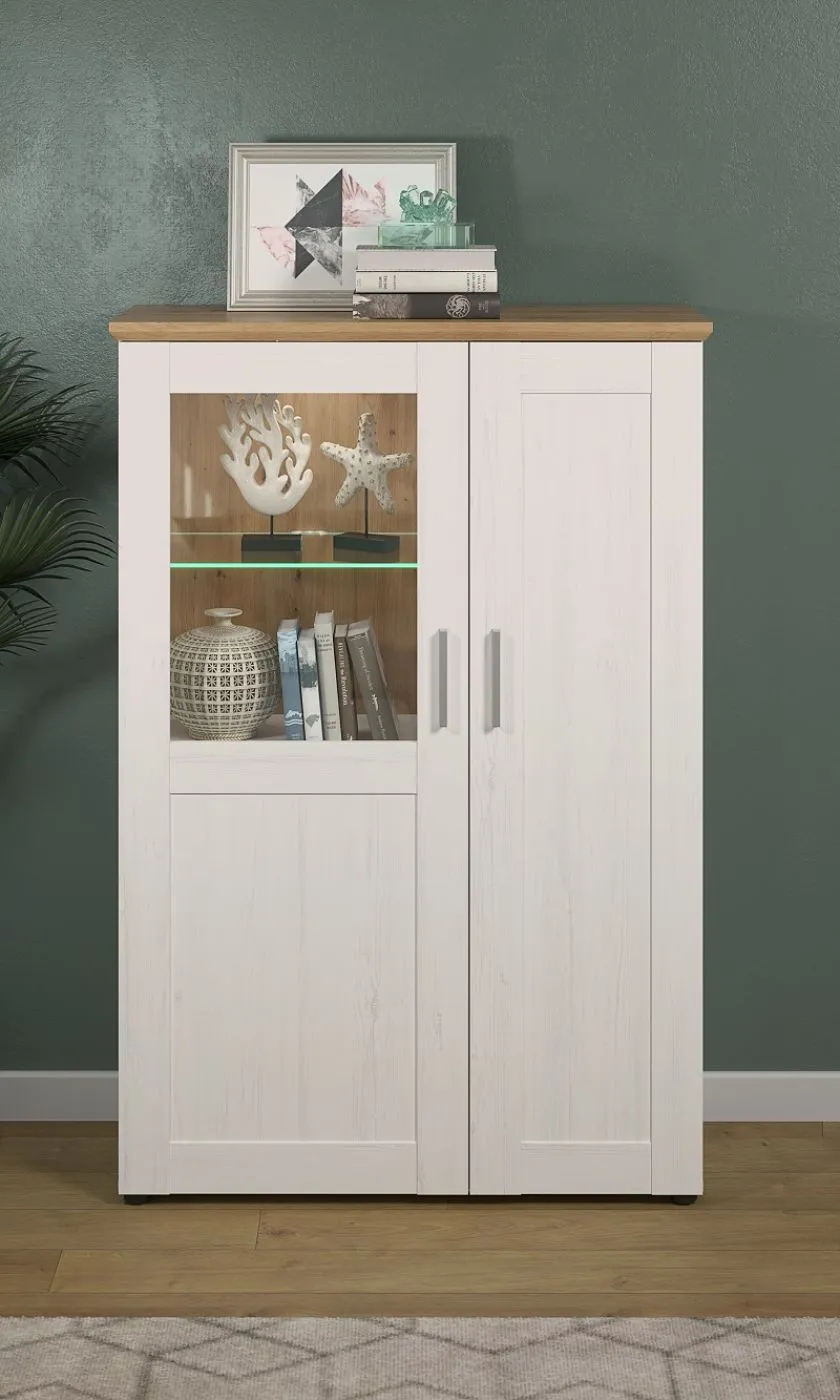 Vitrine klein Shade | Andersen Pinie weiß / Artisan Eiche | Landhausstil | ohne Beleuchtung
