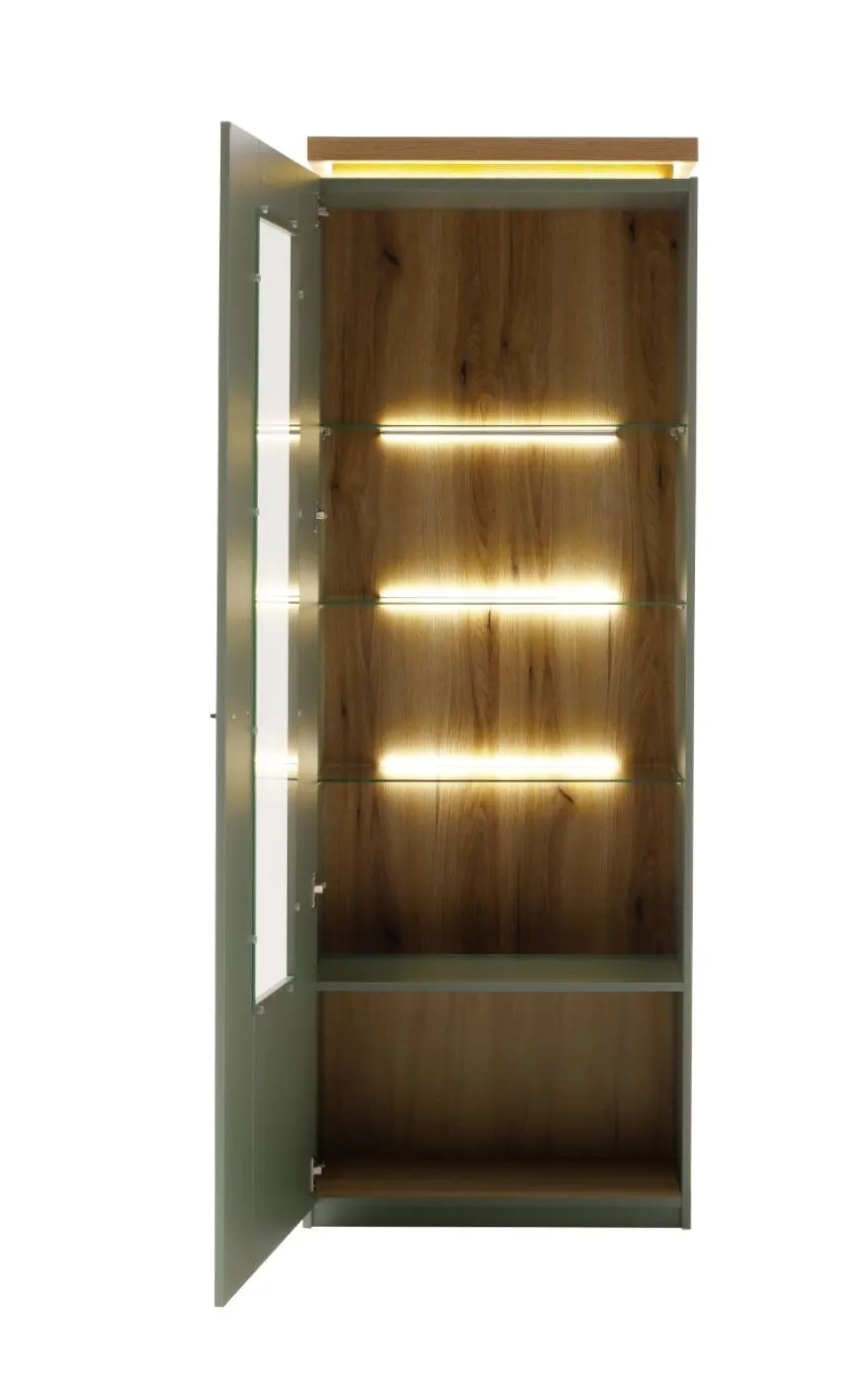 Vitrine Moniz | Salbei grün / Eiche Evoke | LED Beleuchtung