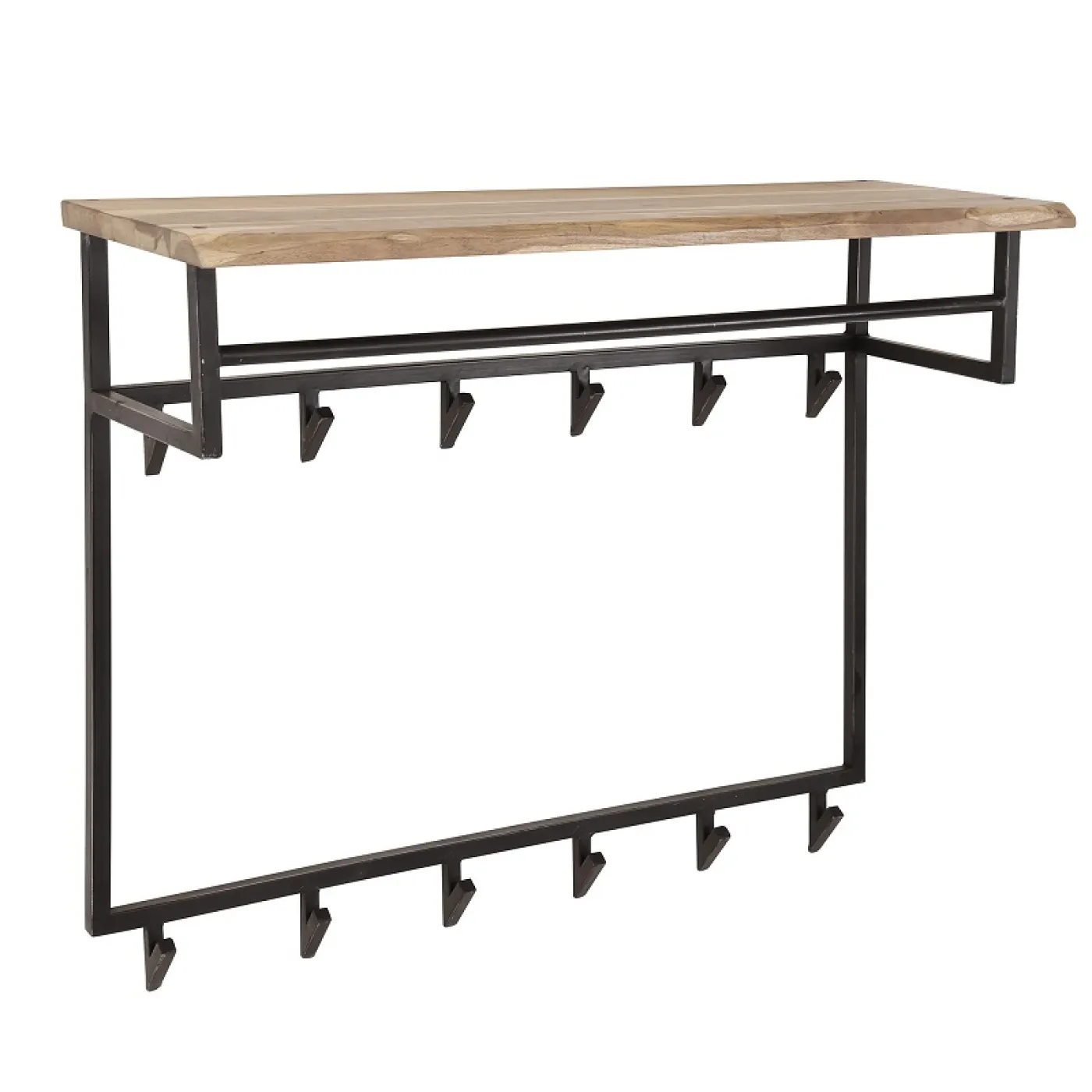 Wandgarderobe Garderobenpaneel Kes mit Hutablage & 12 Haken | Akazie massiv