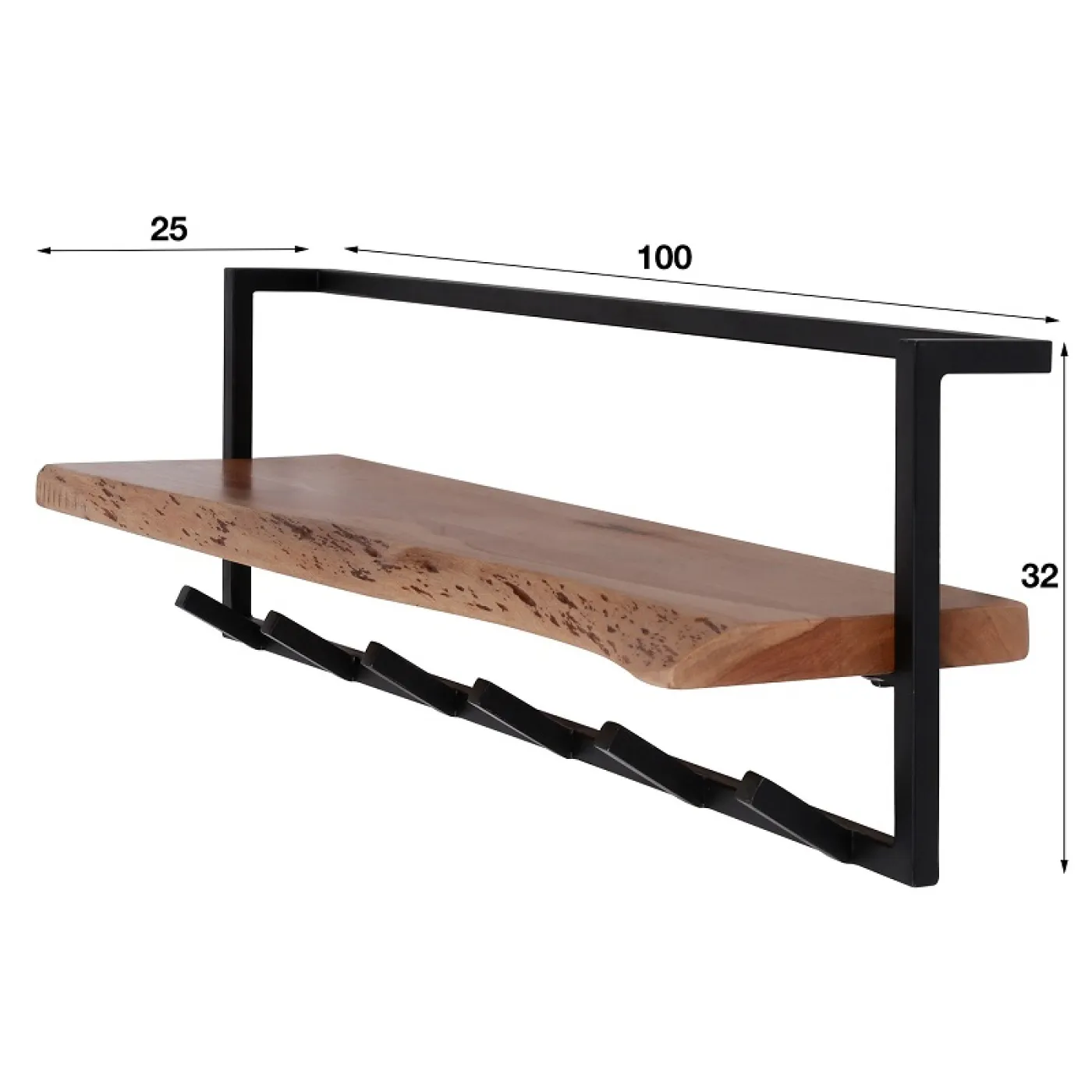 Wandgarderobe Garderobenpaneel Shani 6 Haken | Akazie massiv | natur