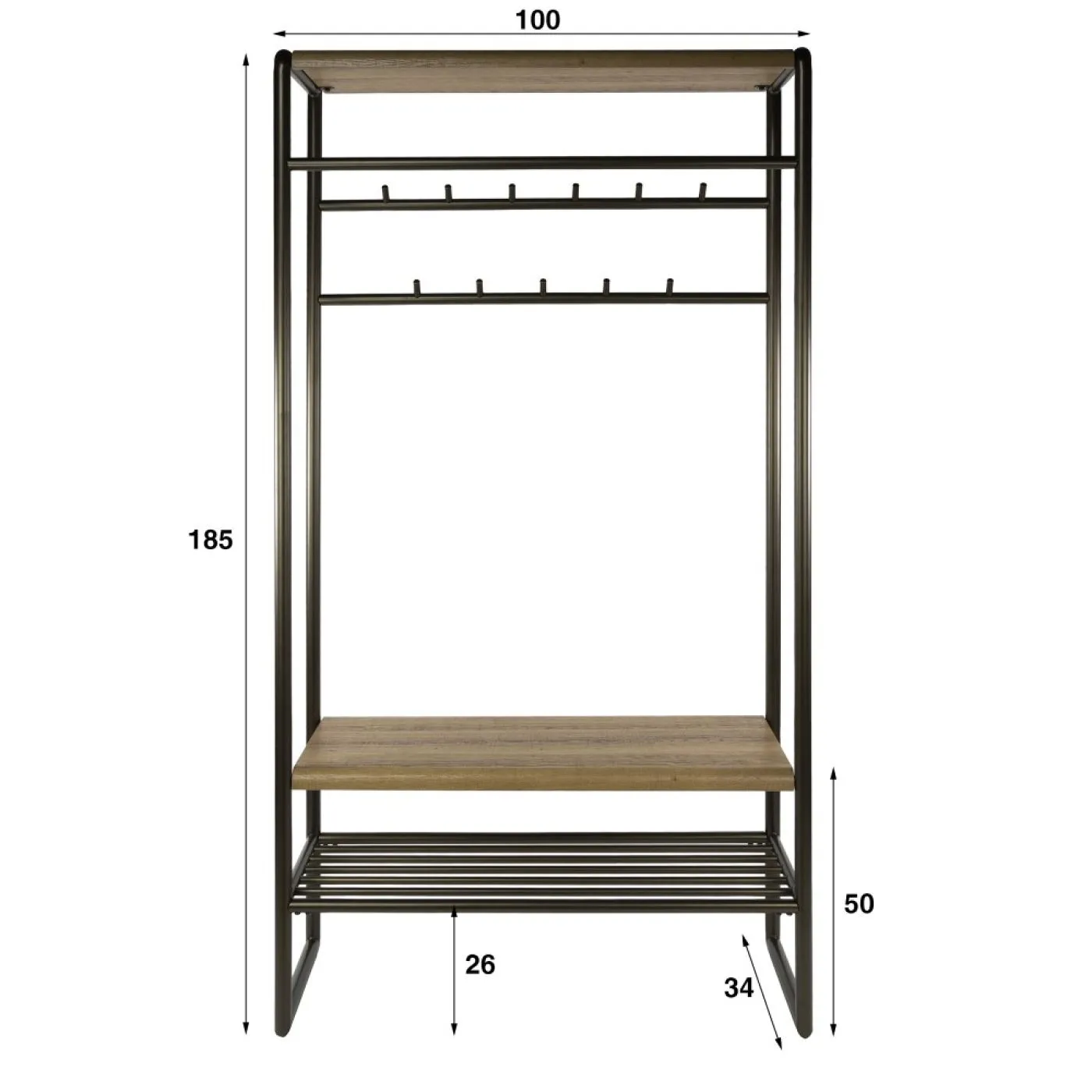 Wandgarderobe Shio | 11 Haken | Eiche | Drift brown