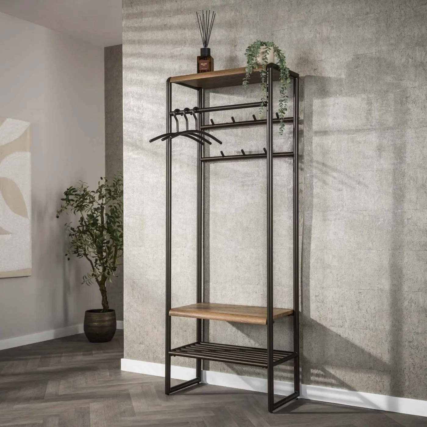 Wandgarderobe Shio | 7 Haken | Eiche | Drift brown