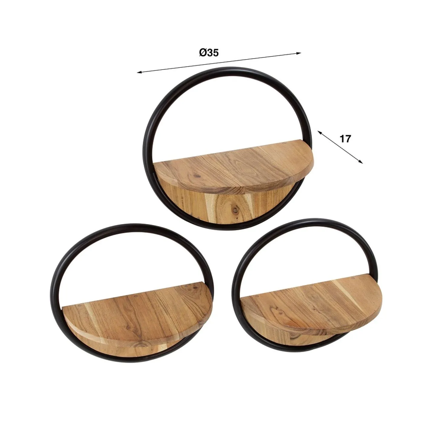 Wandregal Set Knobs | 3-teilig | Akazie massiv | Akaziefarben