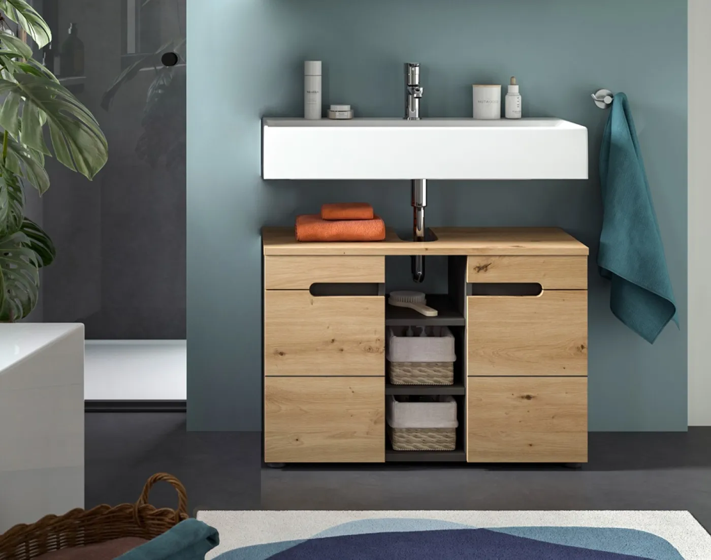 Waschbeckenunterschrank breit Canu | Artisan Eiche / Basalt grau