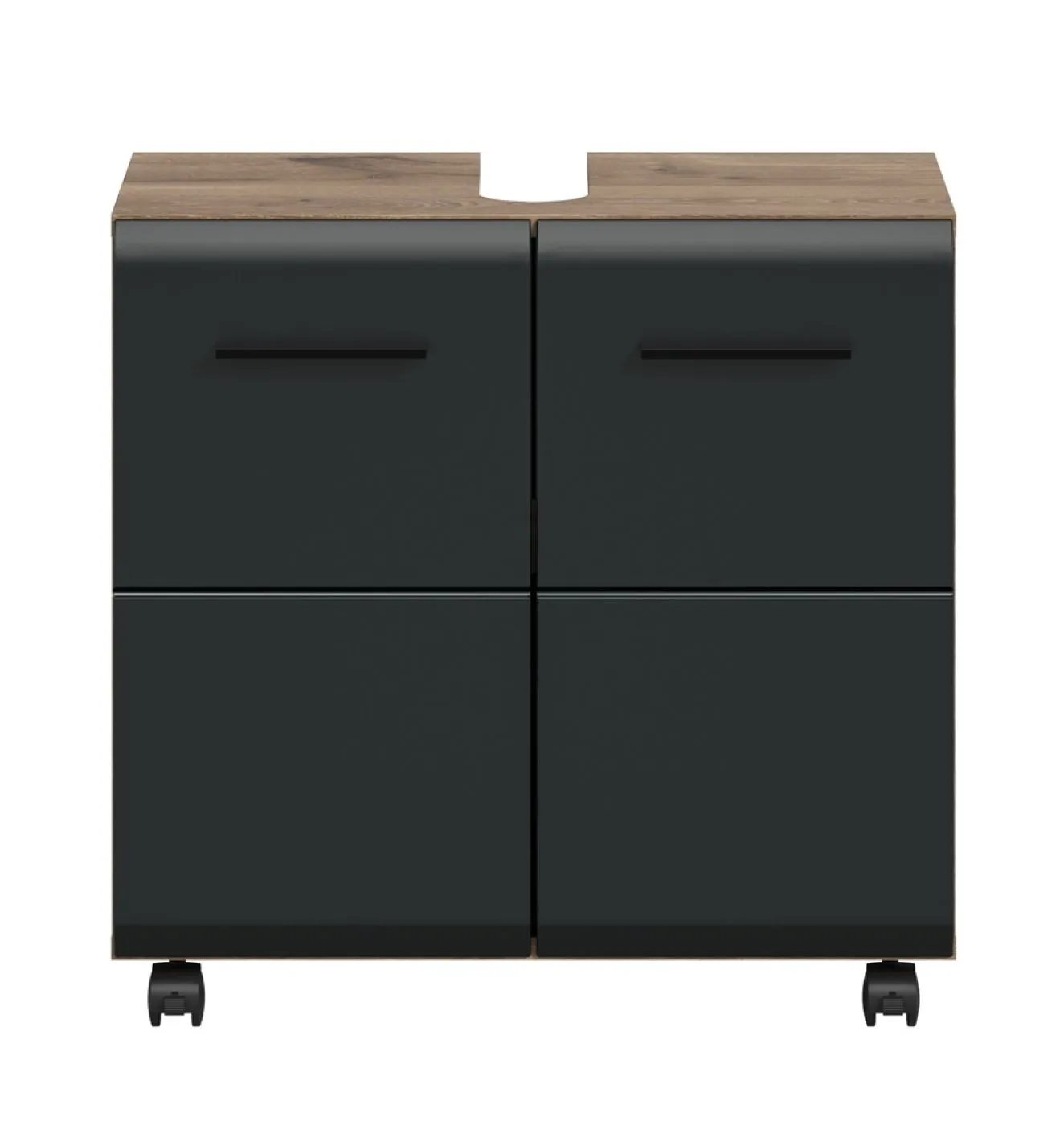 Waschbeckenunterschrank Ice | auf Rollen | Nox Oak / schwarz