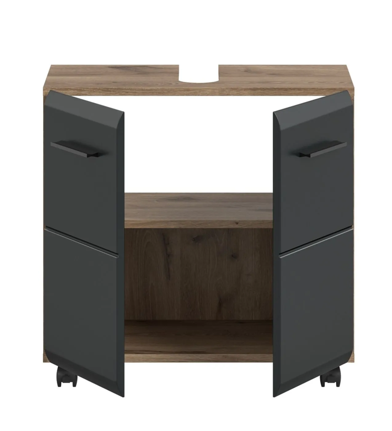 Waschbeckenunterschrank Ice | auf Rollen | Nox Oak / schwarz