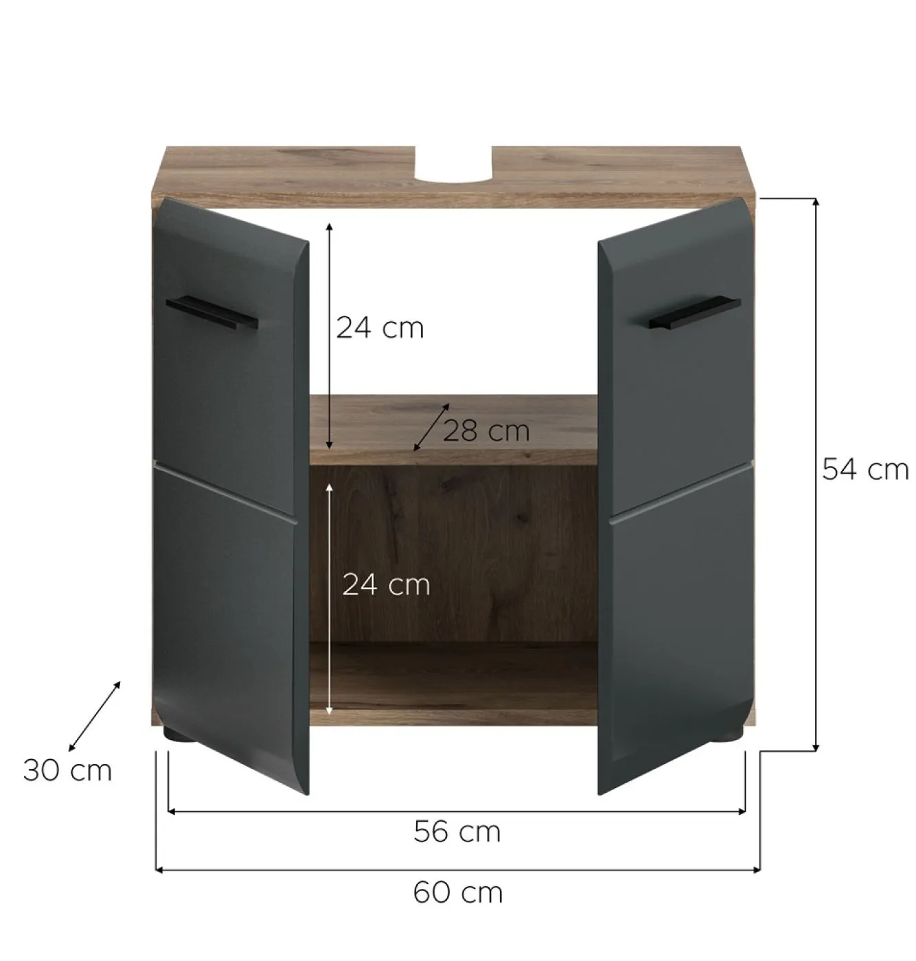 Waschbeckenunterschrank Ice | mit Türen | Nox Oak / schwarz