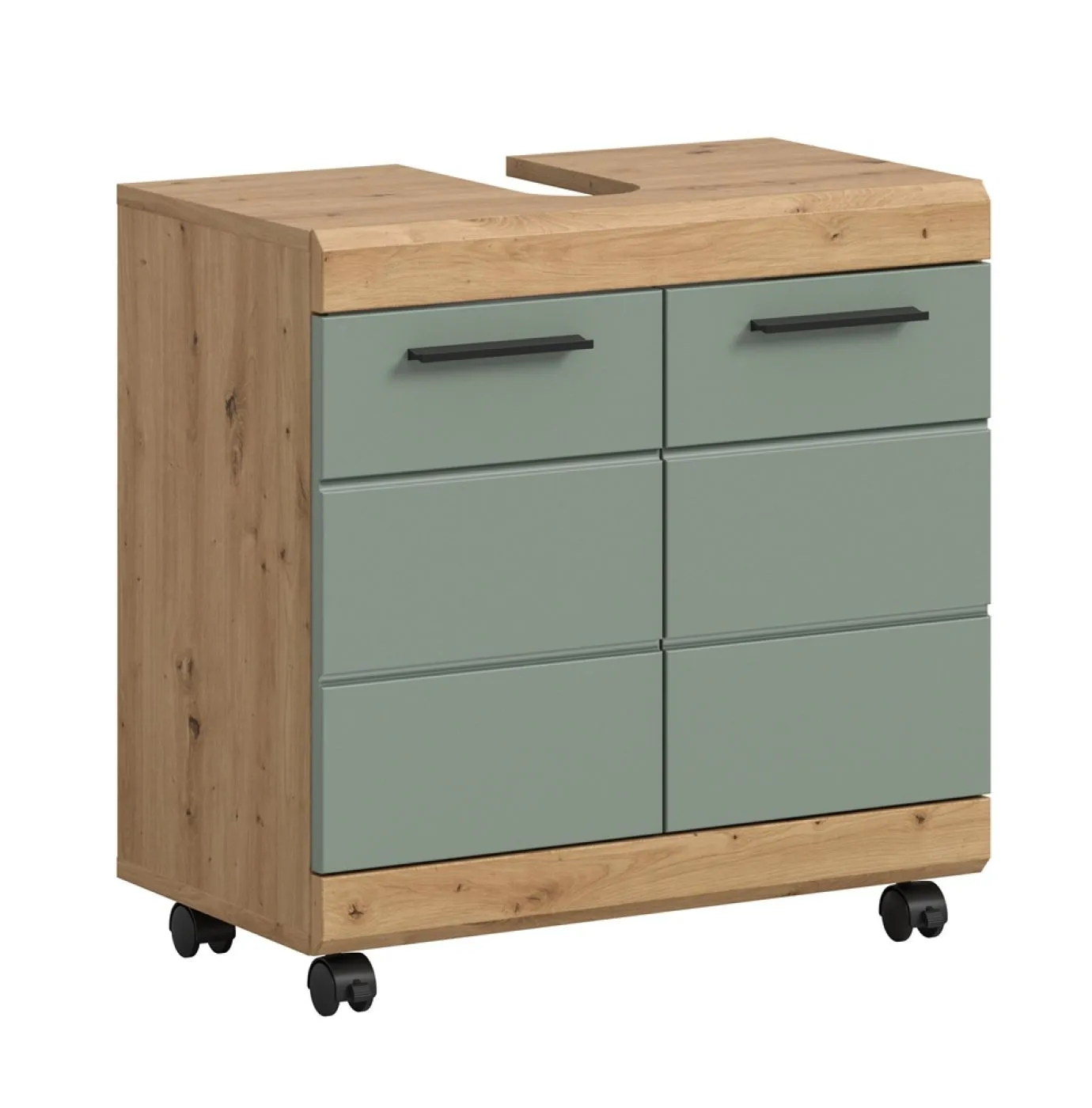 Waschbeckenunterschrank Scout auf Rollen | Salbei / Artisan Eiche