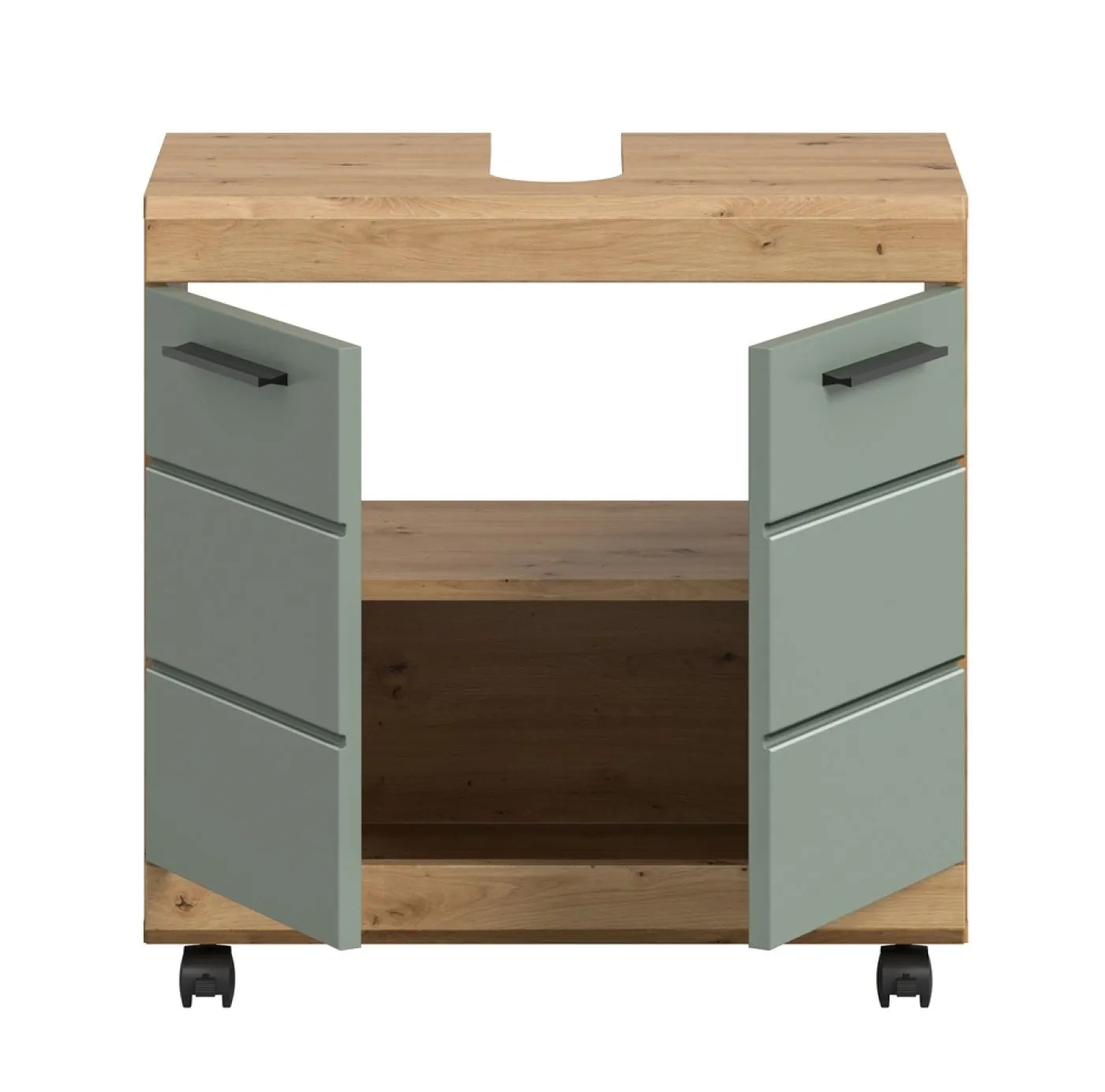 Waschbeckenunterschrank Scout auf Rollen | Salbei / Artisan Eiche