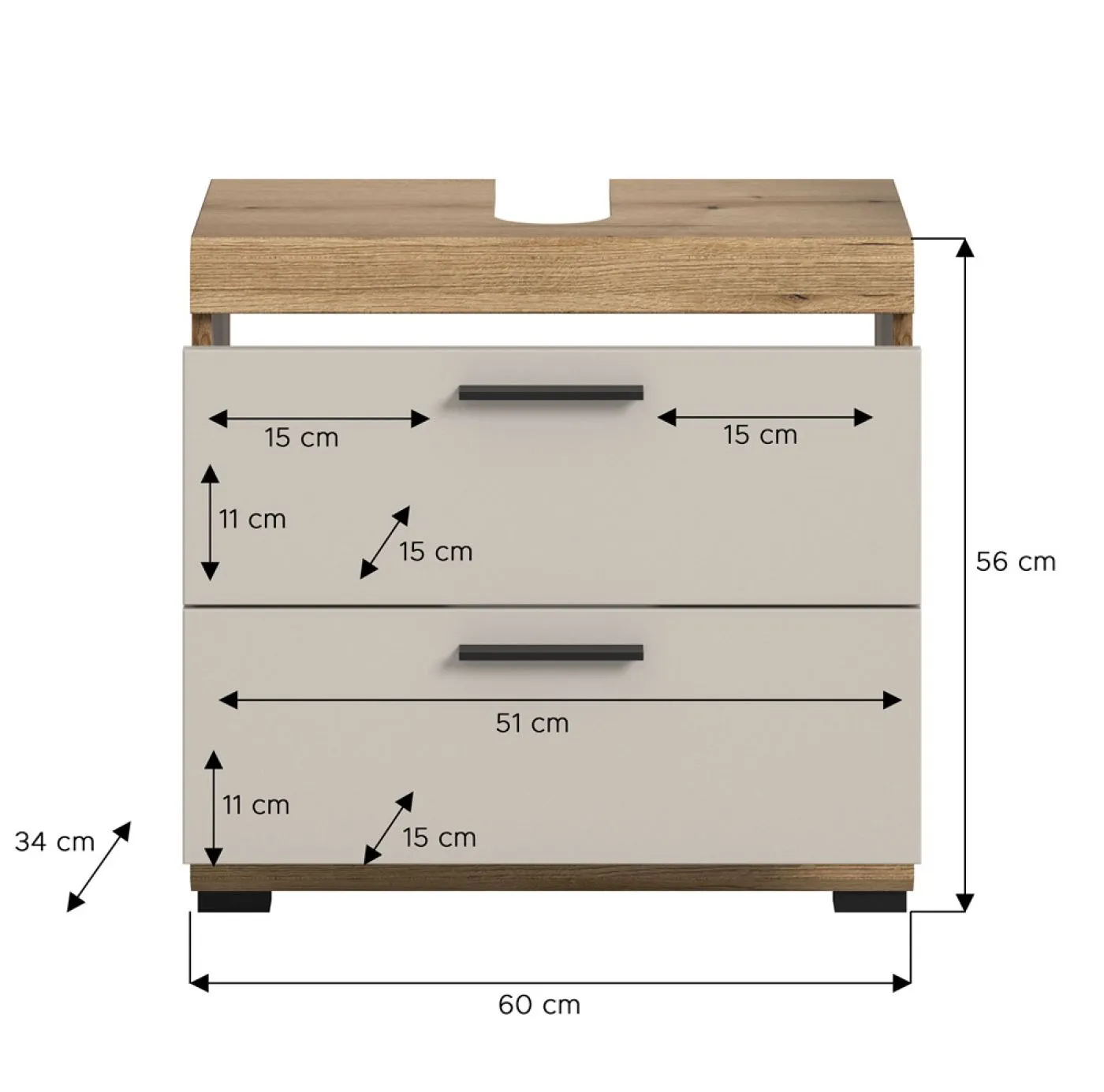 Waschbeckenunterschrank Scout | mit Schubkästen | Kaschmir / Evoak Oak