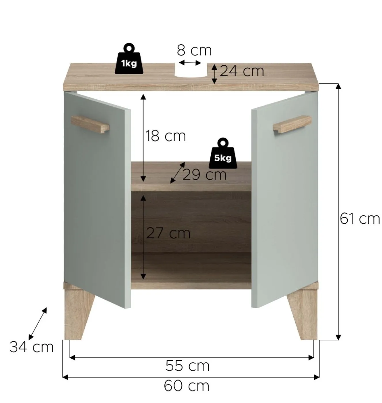 Waschbeckenunterschrank Star | hellgrün / Eiche