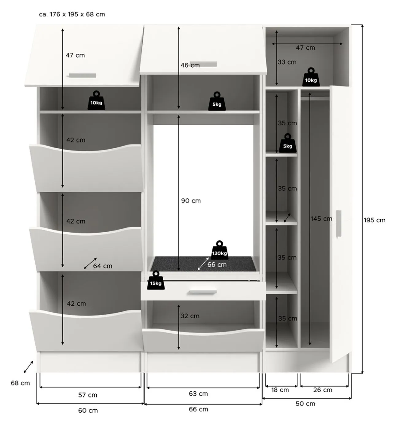 Waschmaschinenschrank Set Free 2 | 3-teilig | weiß