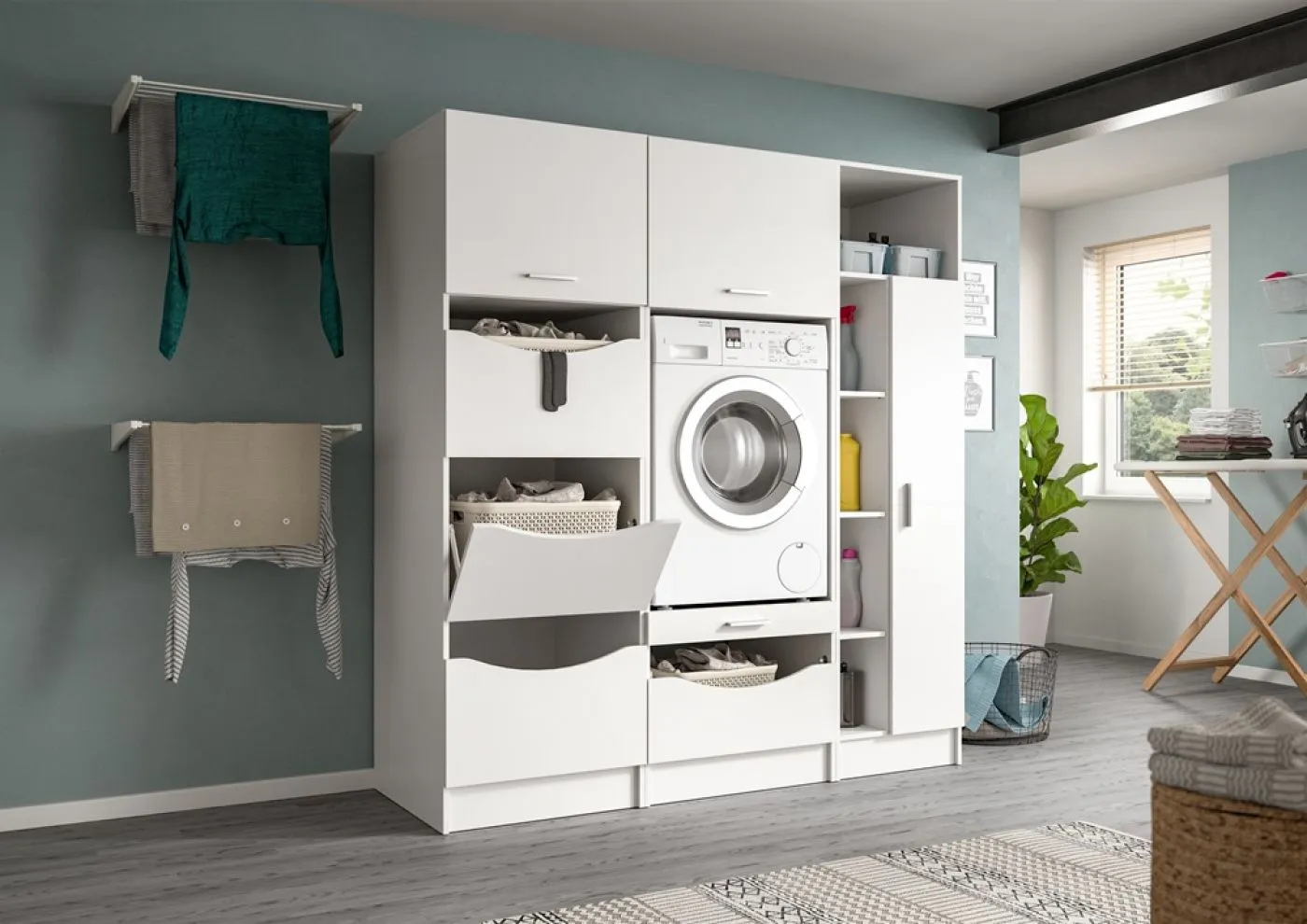 Waschmaschinenschrank Set Free 2 | 3-teilig | weiß