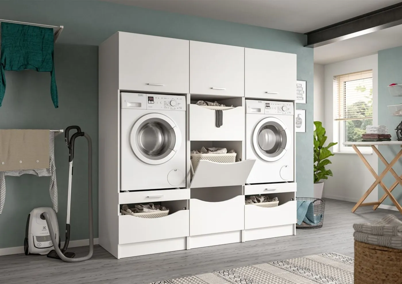 Waschmaschinenschrank Set Free 2 | weiß | 3-teilig