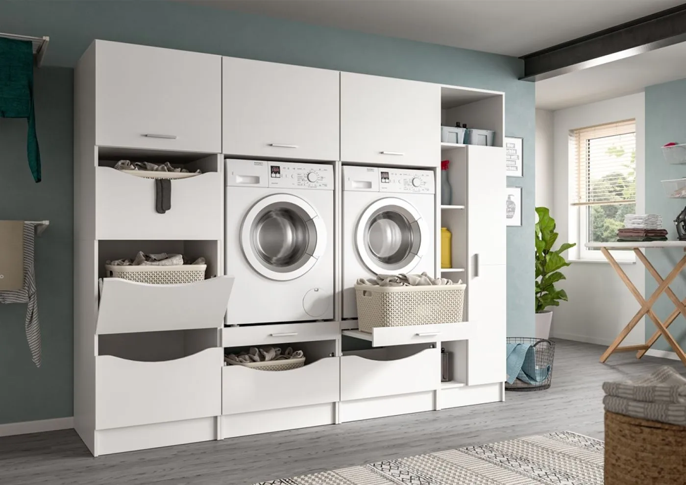 Waschmaschinenschrank Set Free 2 | weiß | 4-teilig
