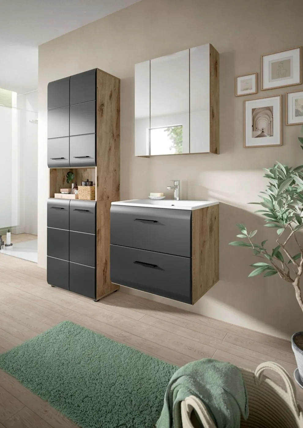 Waschtisch Ice 2 inkl. Waschbecken | Nox Oak / schwarz matt