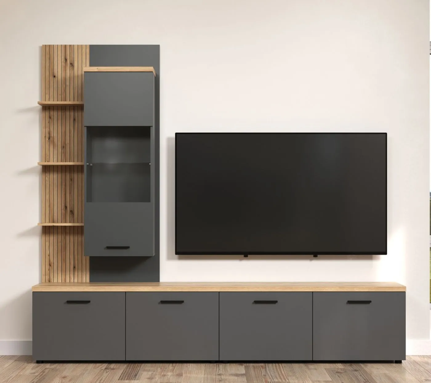 Wohnkombination Baggio | 3-teilig | Anthrazit / Coast Evoke Oak