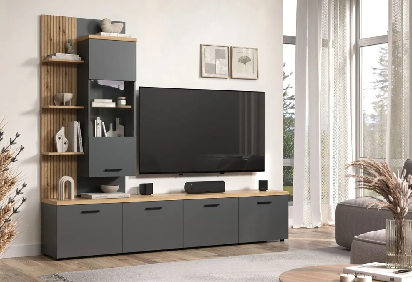 Wohnkombination Baggio | 3-teilig | Anthrazit / Coast Evoke Oak
