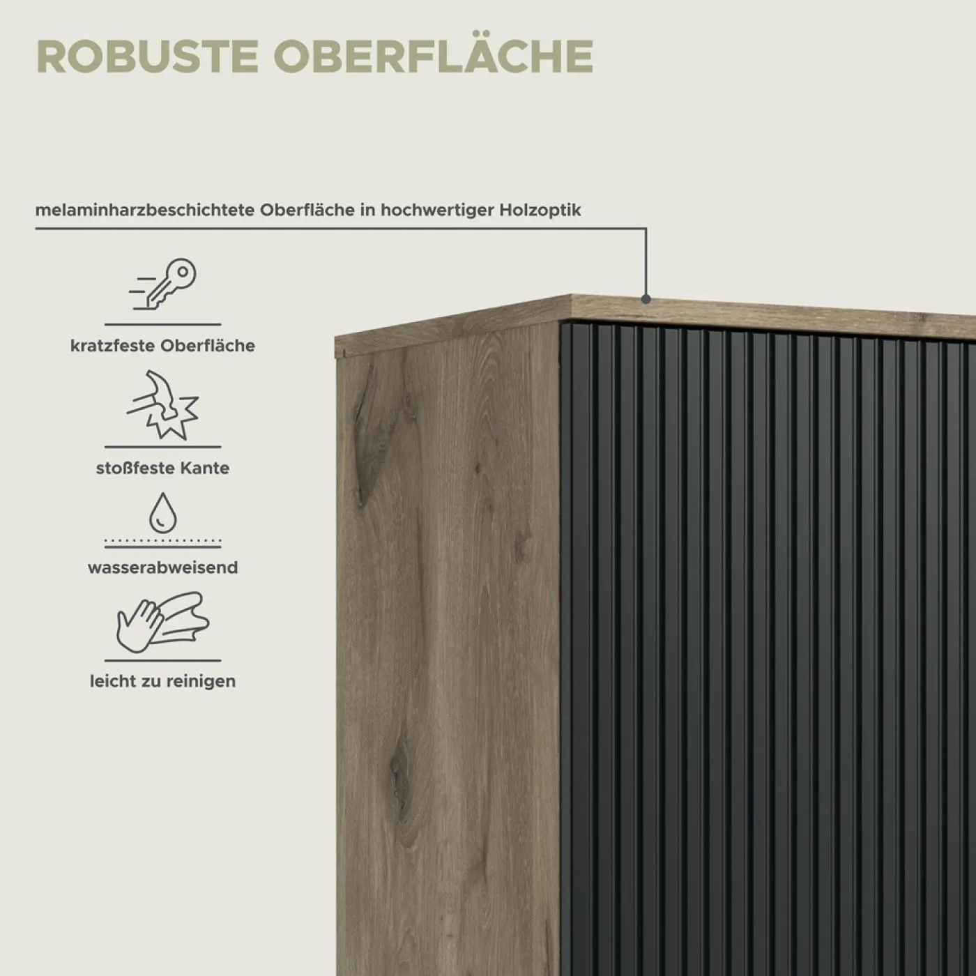 Wohnkombination Chess | 2-teilig | Nox Oak / schwarz mit LED Beleuchtung