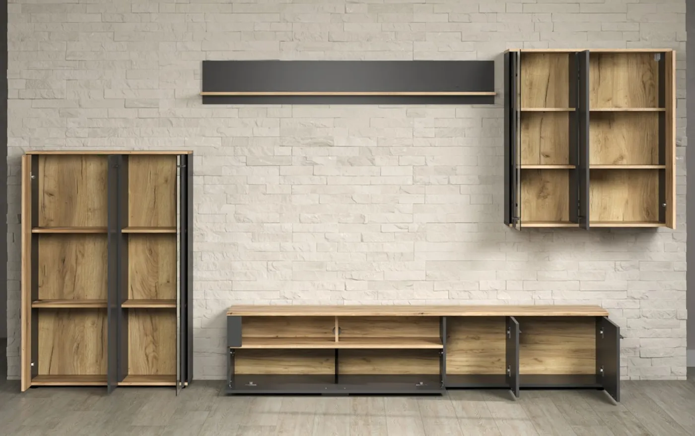 Wohnkombination Esteban | Anthrazit / Coast Evoke Oak | 4-teilig