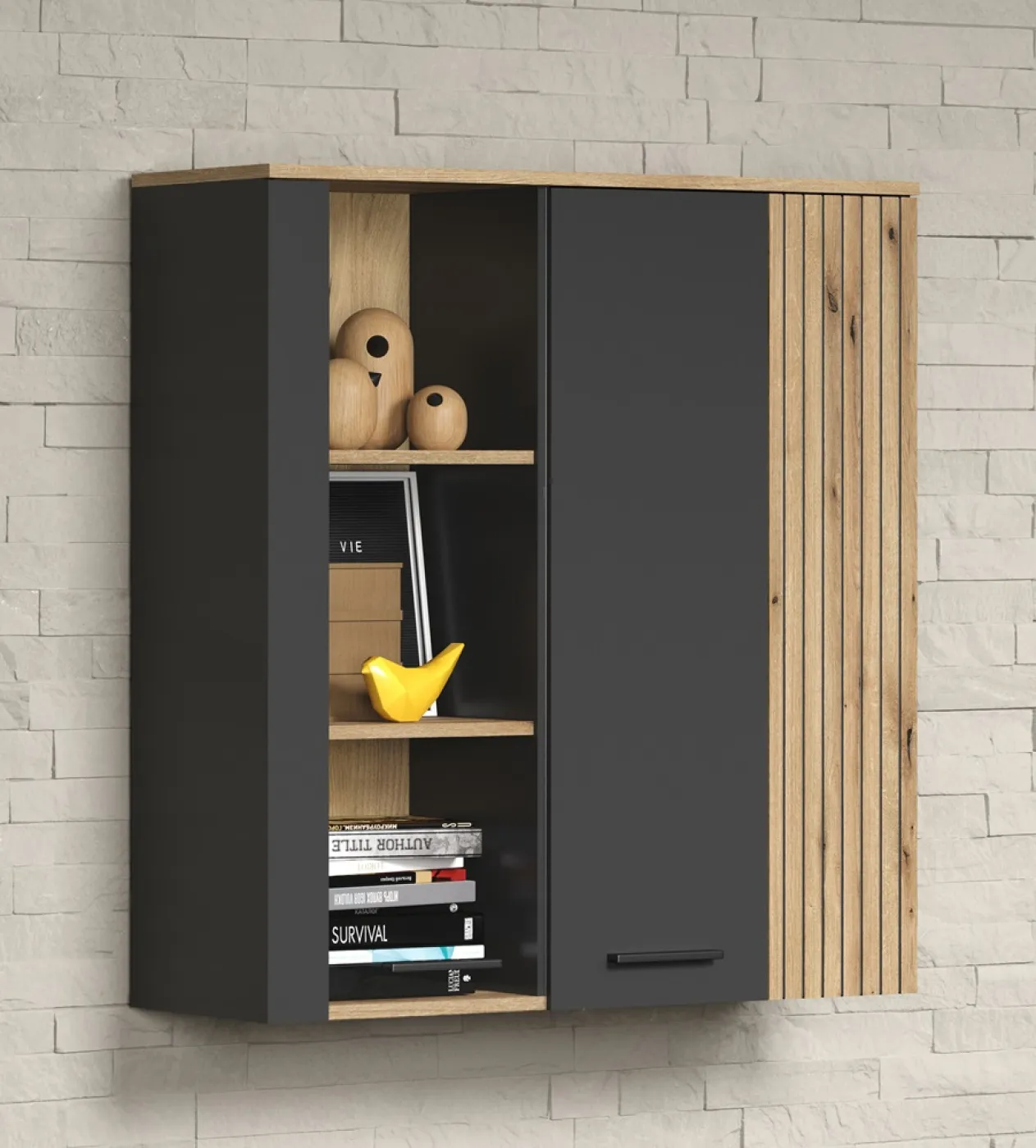 Wohnkombination Esteban | Anthrazit / Coast Evoke Oak | 4-teilig Komplettset