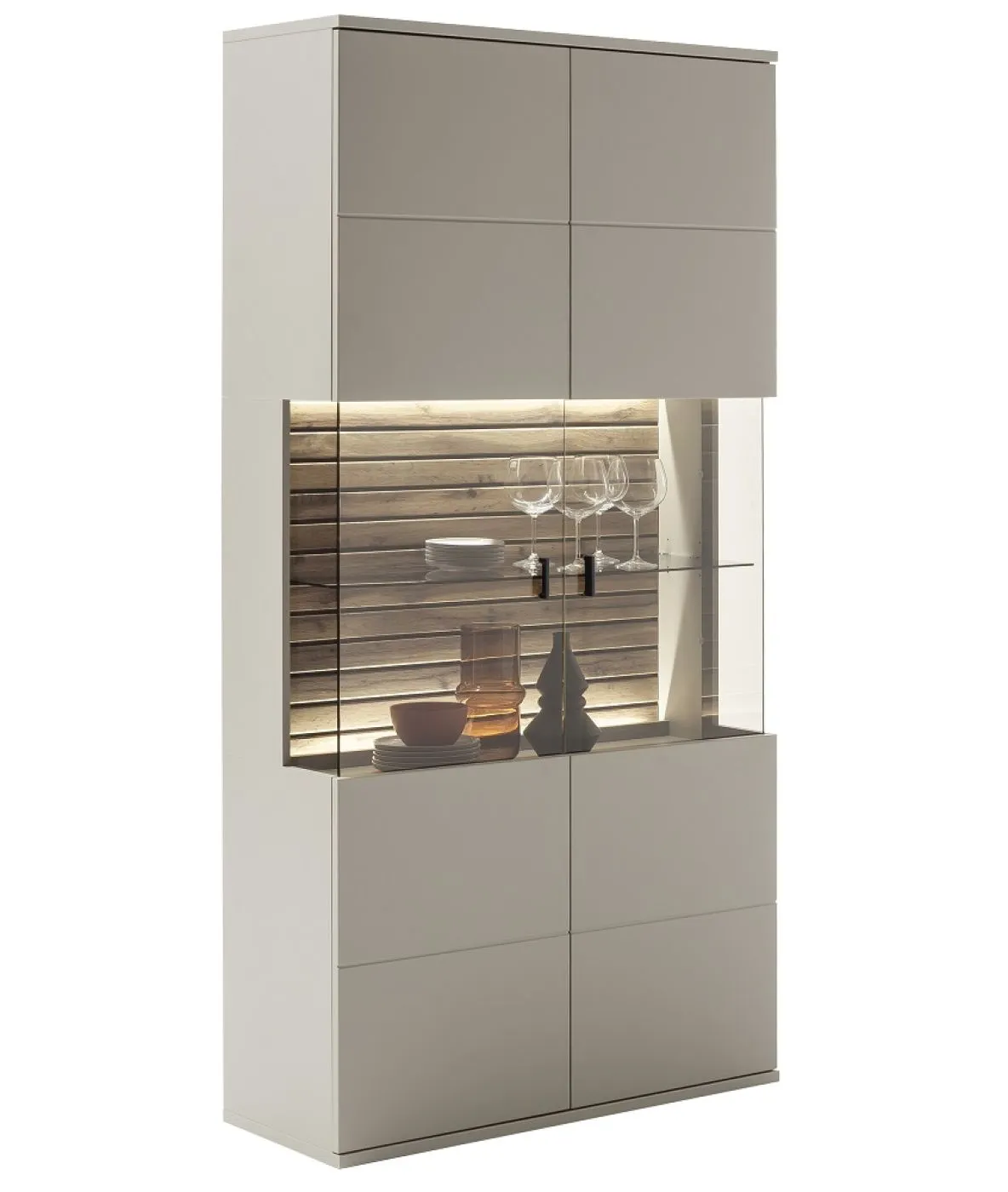 Wohnkombination Lüttich 3 | Basalt / Wotan Eiche | 3-teilig | Kombi-Vitrine mit Bandbeleuchtung