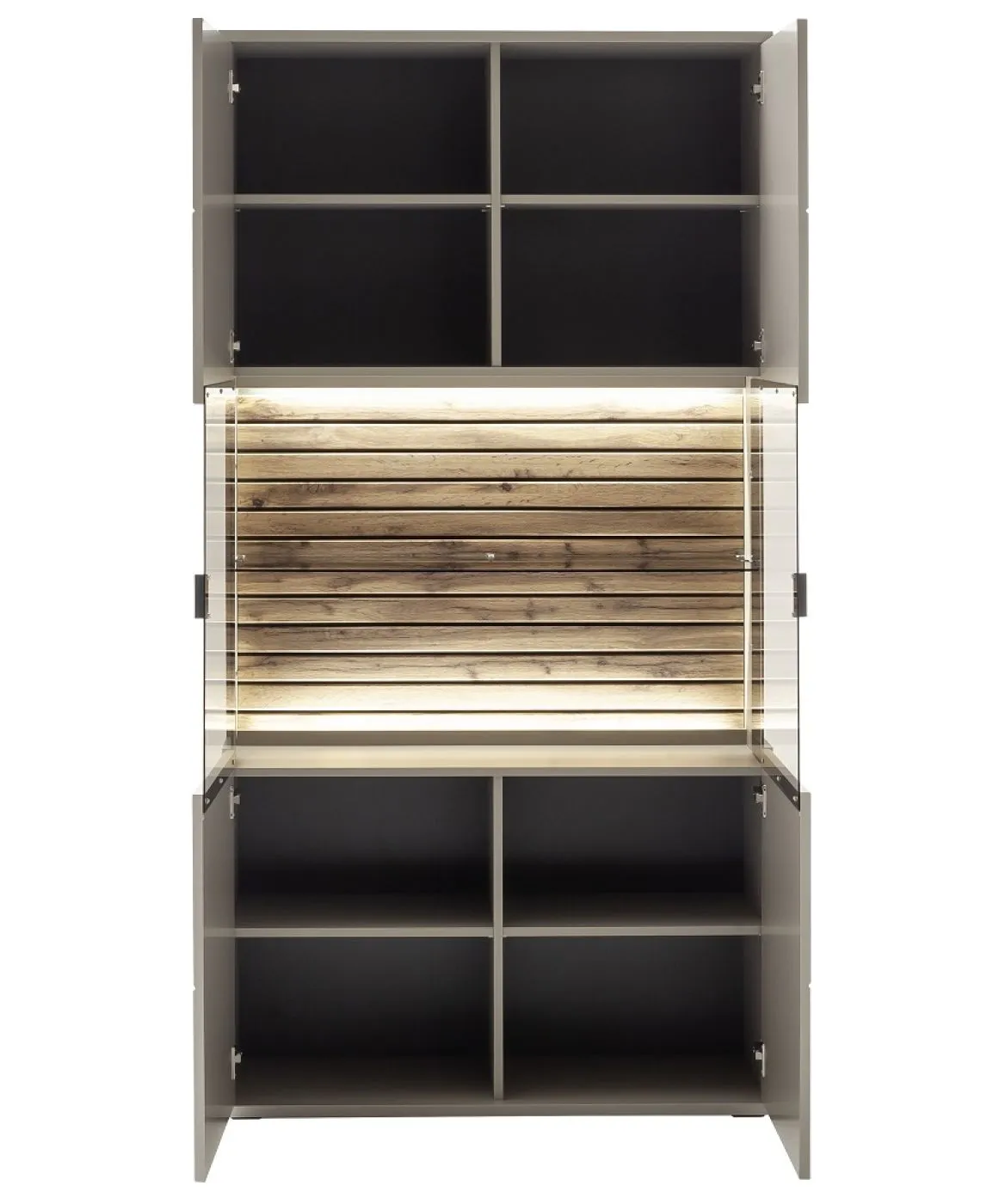 Wohnkombination Lüttich 3 | Basalt / Wotan Eiche | 3-teilig | Kombi-Vitrine & TV-Board mit Bandbeleuchtung
