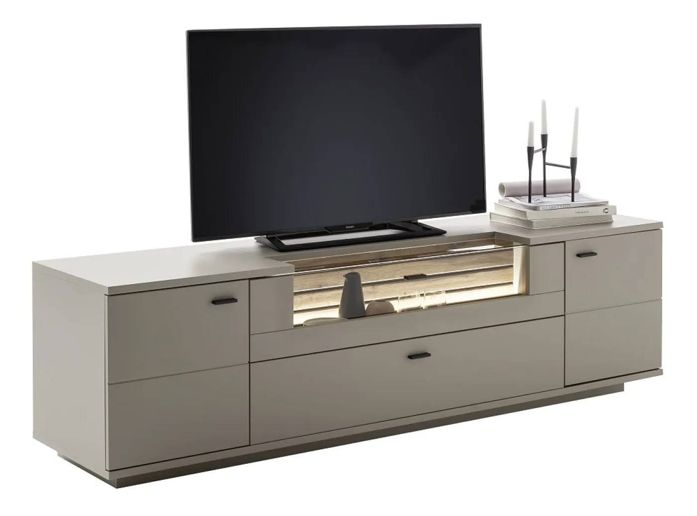 Wohnkombination Lüttich | Basalt / Wotan Eiche | 3-teilig | TV-Board & Wandboard mit Bandbeleuchtung