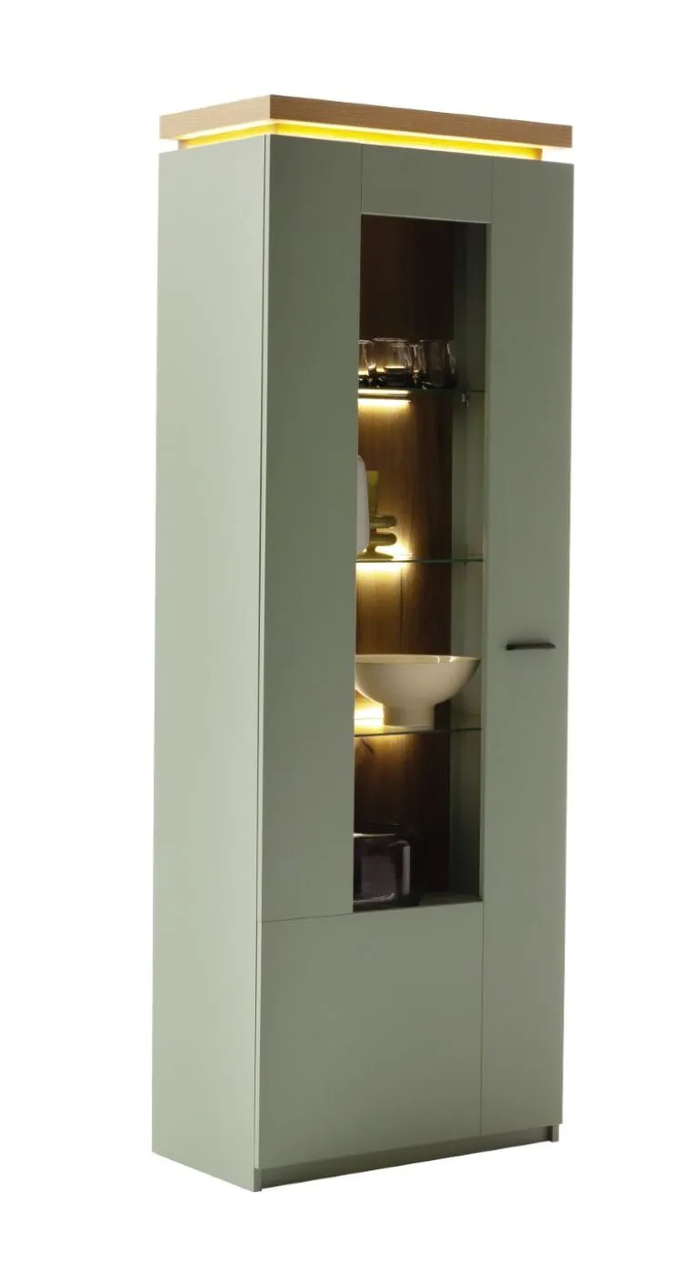 Wohnkombination Moniz | Salbei grün / Eiche Evoke | 3-teilig | LED Beleuchtung