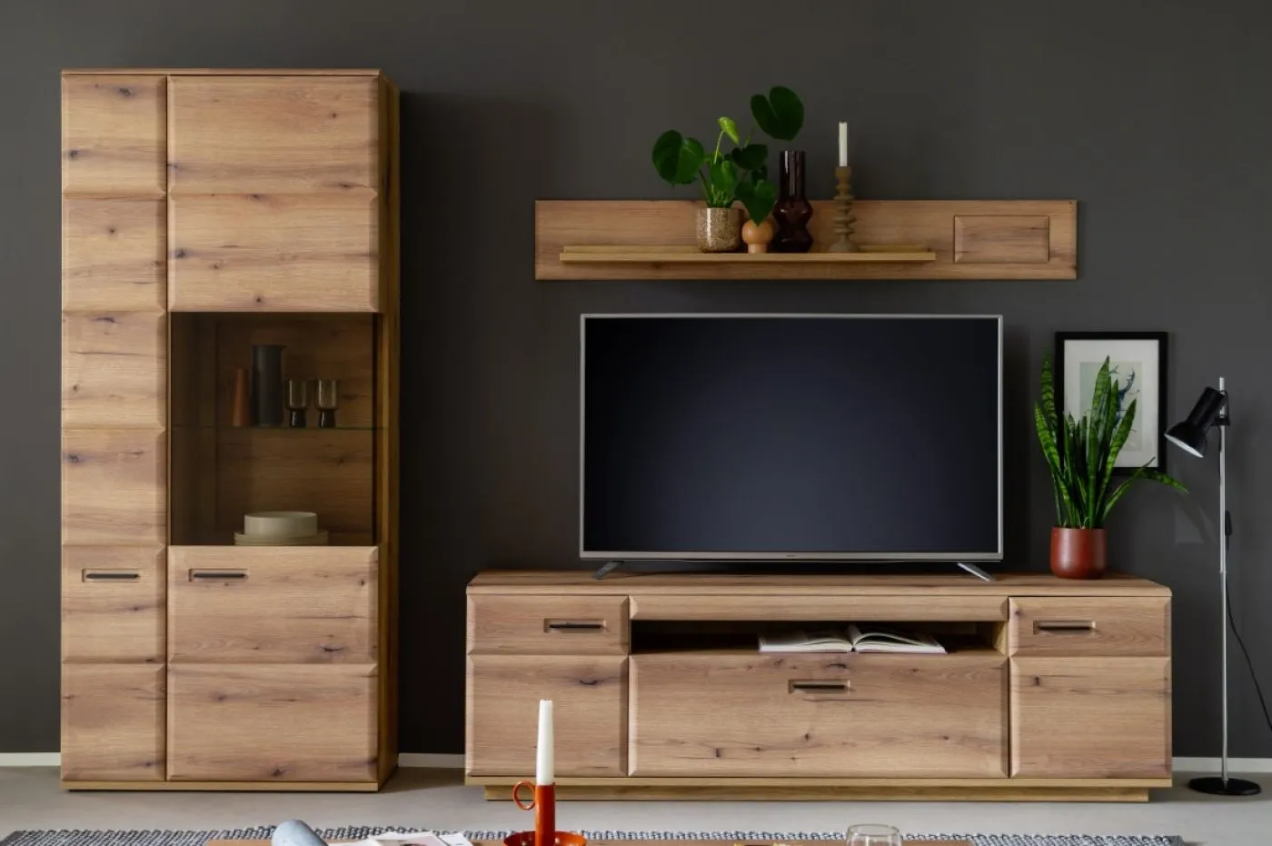 Wohnkombination Naxos 1 | Eiche Evoke | 3-teilig | mit 260 cm Beleuchtung