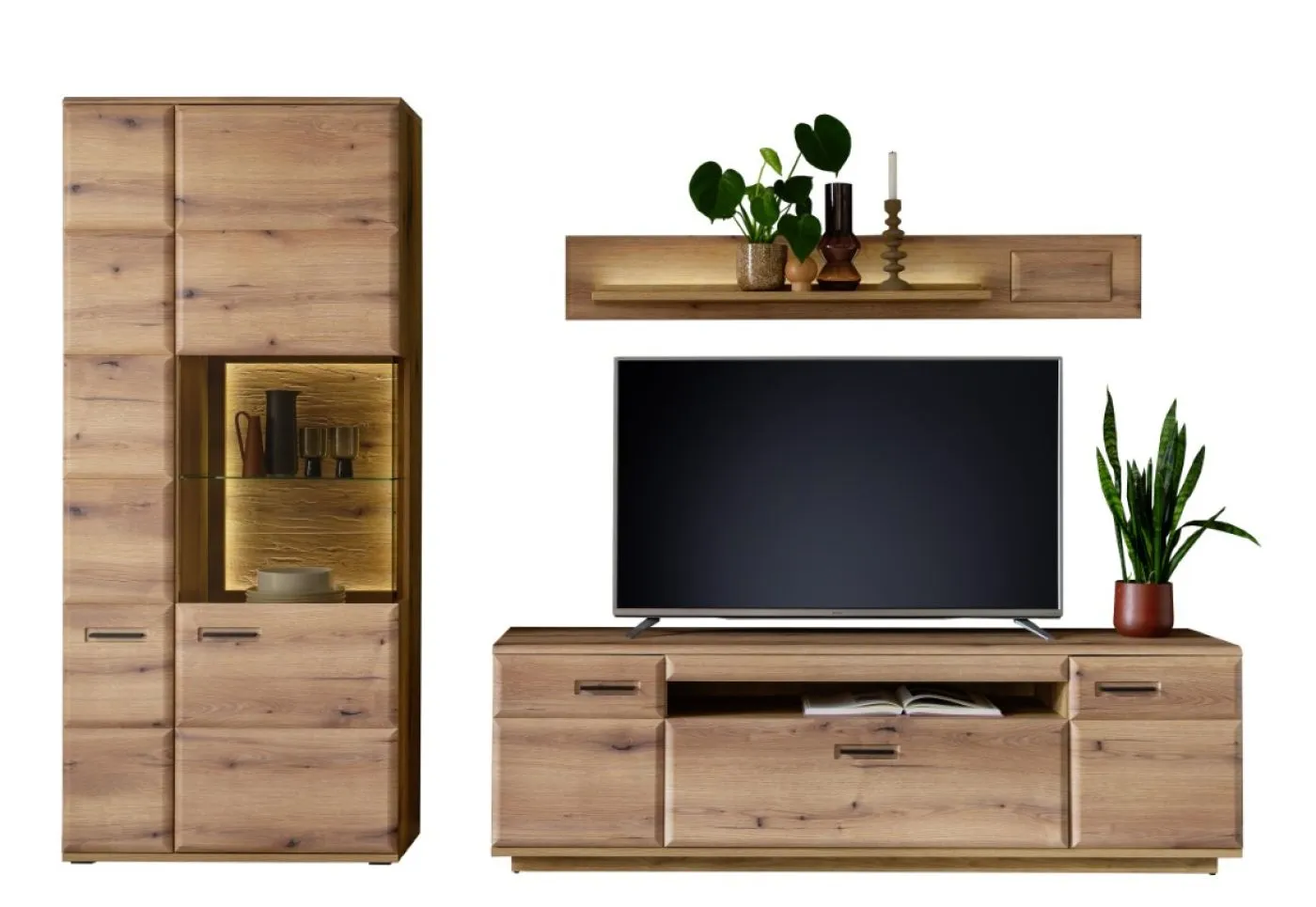 Wohnkombination Naxos 1 | Eiche Evoke | 3-teilig | mit 260 cm Beleuchtung