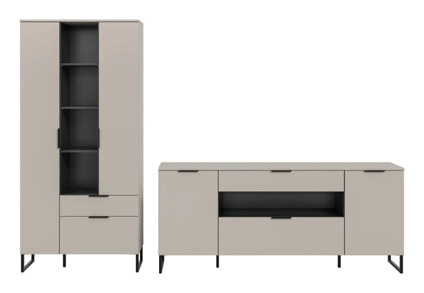 Wohnkombination Noida 3 | 2-teilig | Kaschmir / schwarz mit 2er Set LED Beleuchtung