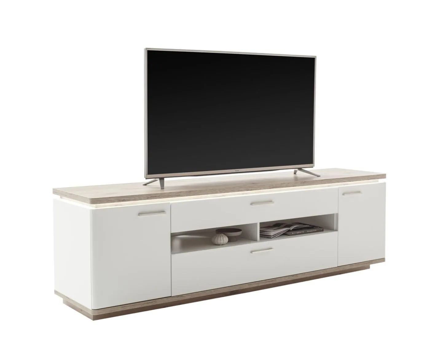 Wohnkombination Palermo | Soft white / Viking Oak | 3-teilig | LED Beleuchtung