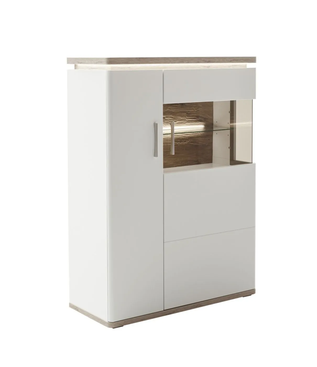 Wohnkombination Palermo | Soft white / Viking Oak | 3-teilig | LED Beleuchtung