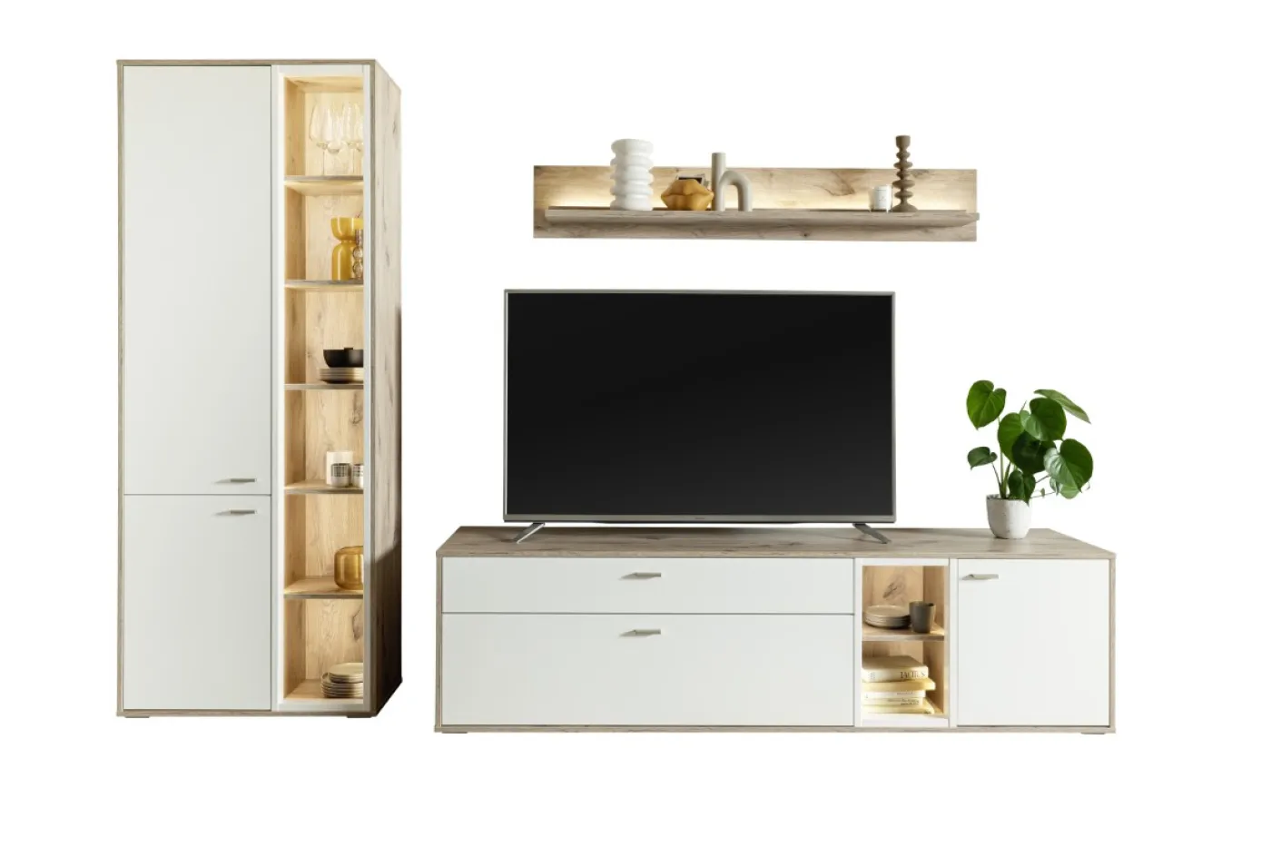 Wohnkombination Santerno 1 | Soft white / Viking Oak | 3-teilig | Komplettset