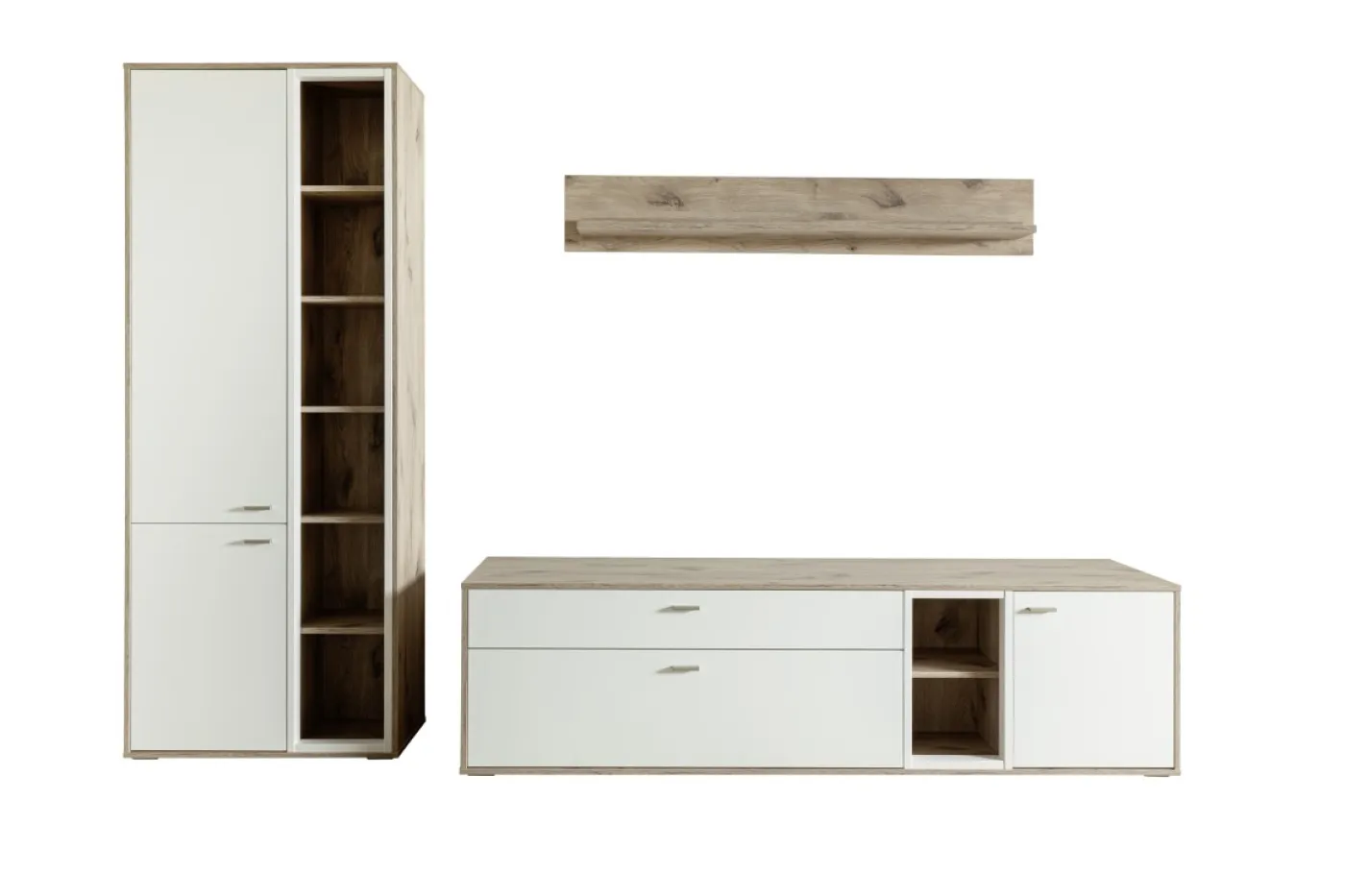 Wohnkombination Santerno 1 | Soft white / Viking Oak | 3-teilig | mit 50 cm Beleuchtung