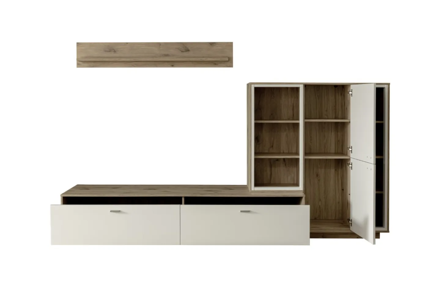Wohnkombination Santerno 2 | Soft white / Viking Oak | 3-teilig | Komplettset