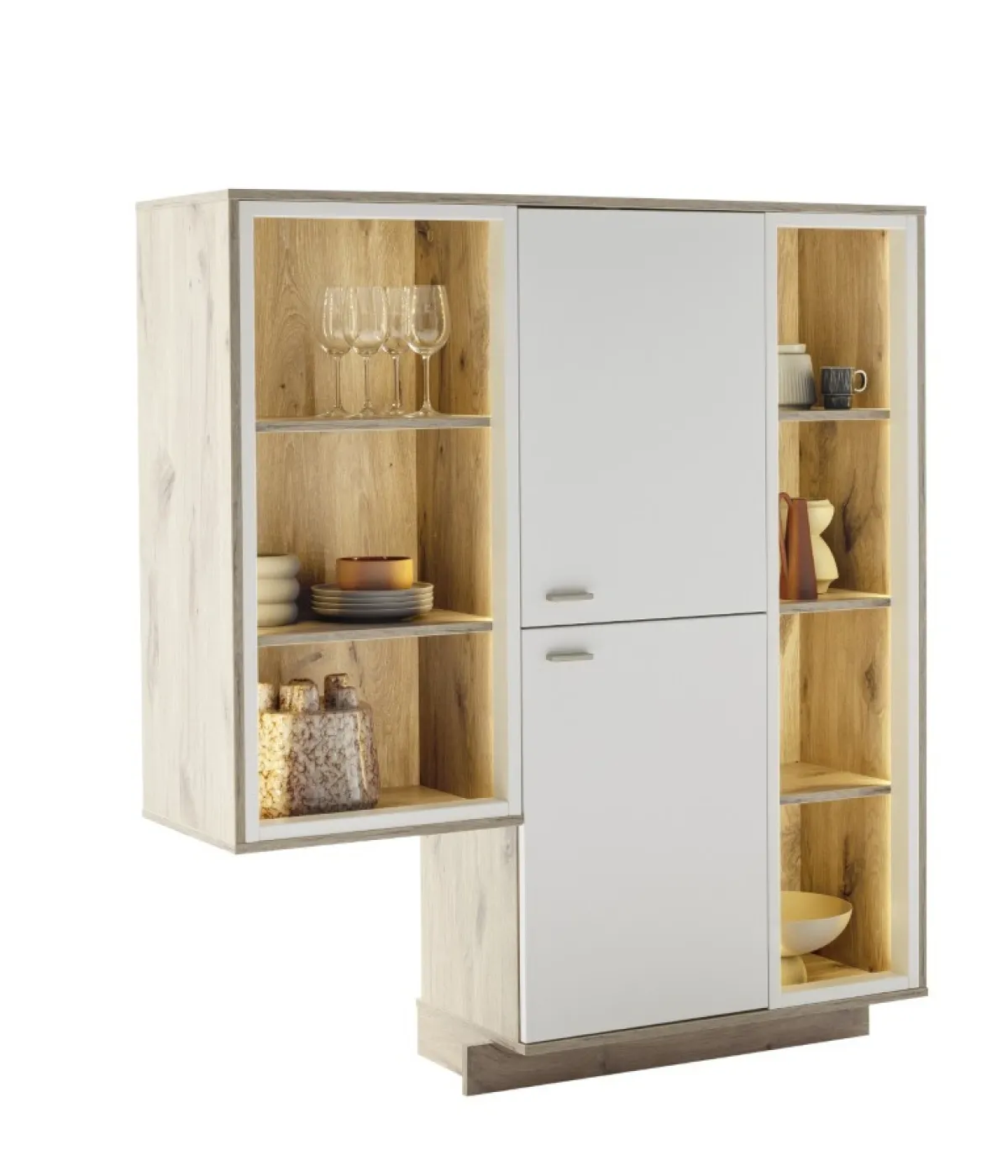 Wohnkombination Santerno 2 | Soft white / Viking Oak | 3-teilig | mit 135 cm Beleuchtung